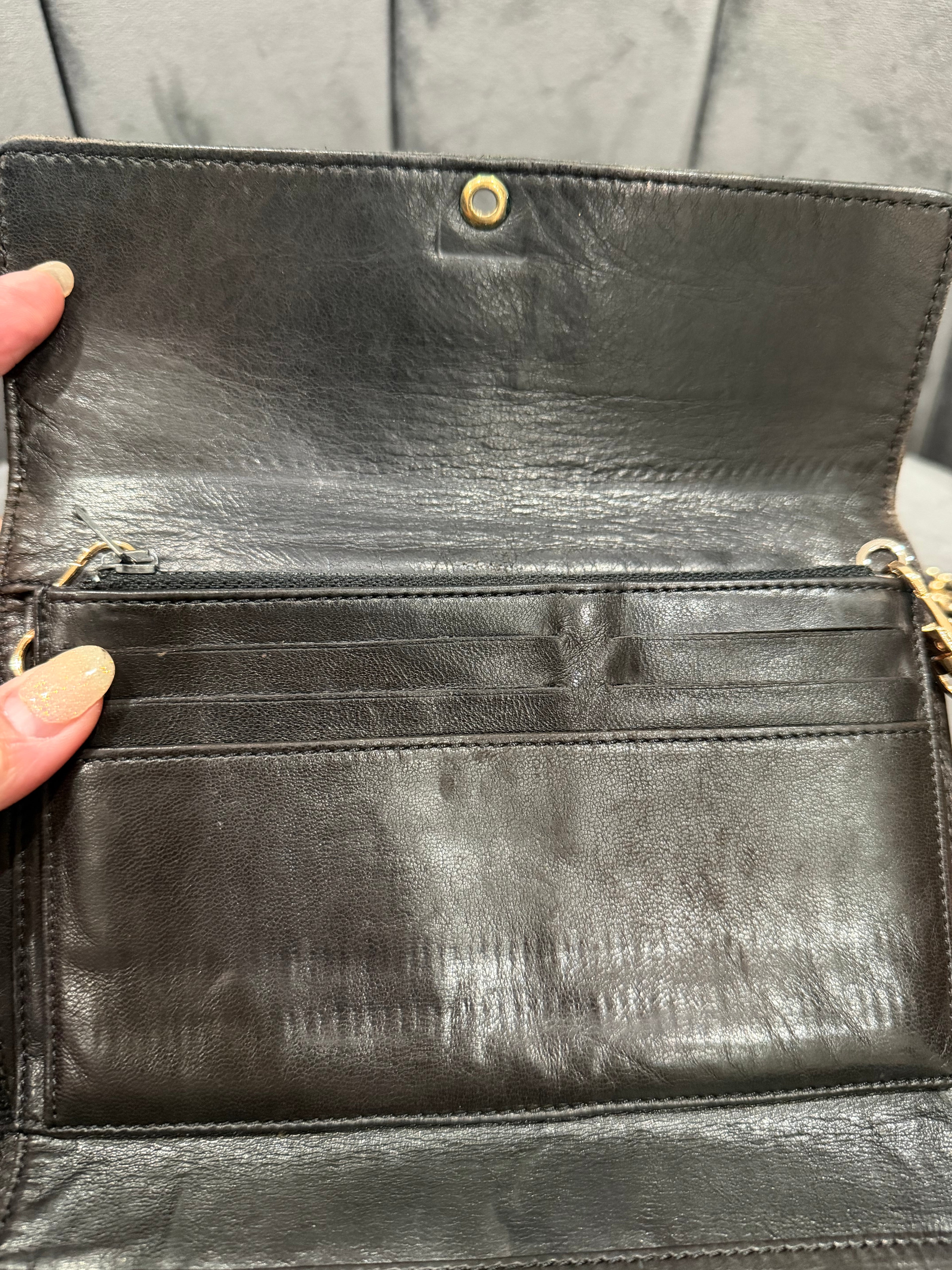 Chanel caviar black wallet on chain