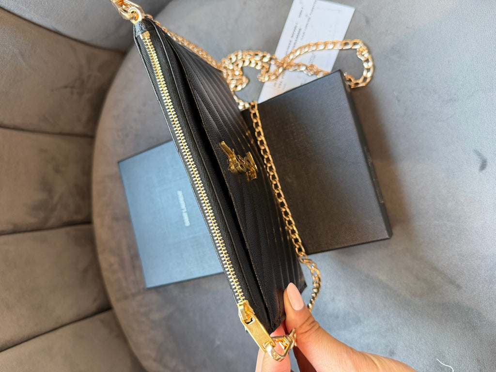 YSL gold monogram quilted monogram clutch / crossbody black bag