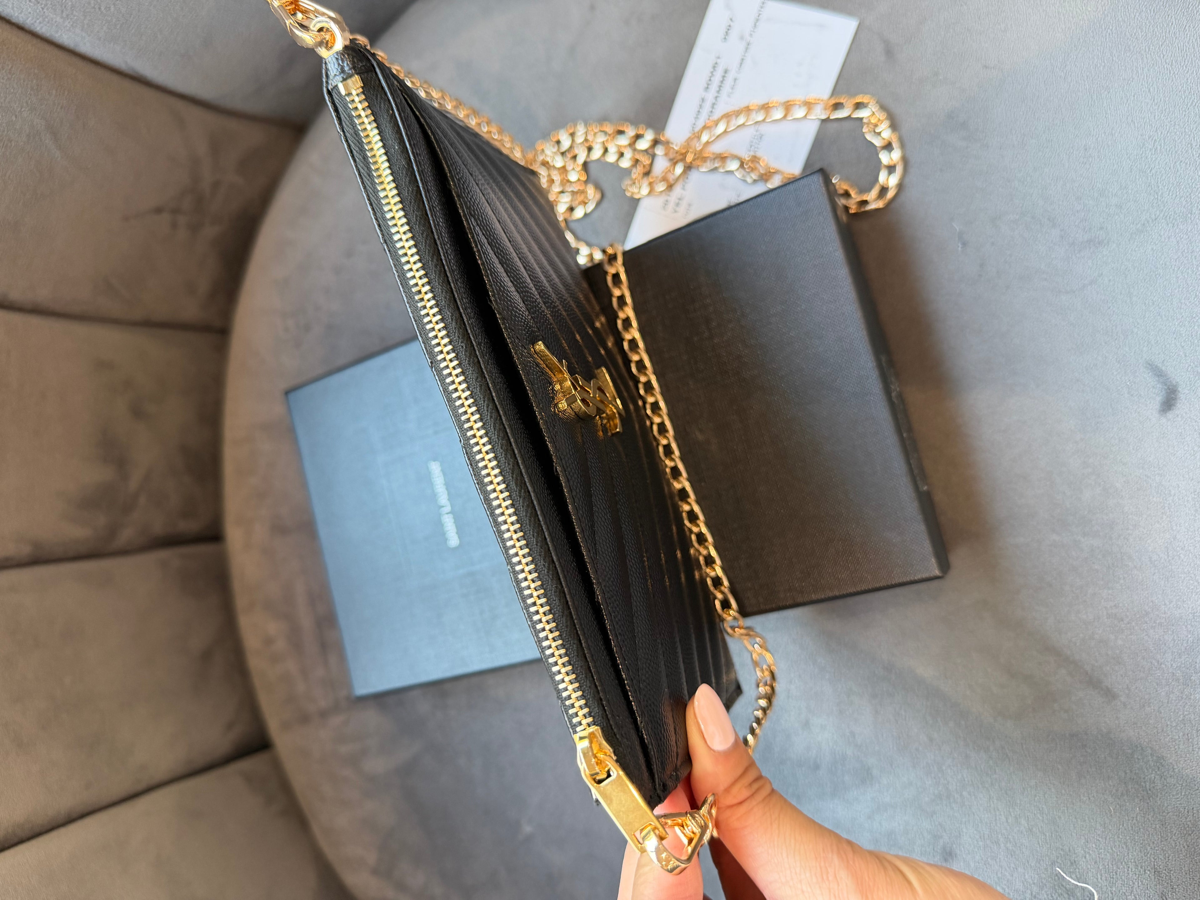 YSL gold monogram quilted monogram clutch / crossbody black bag