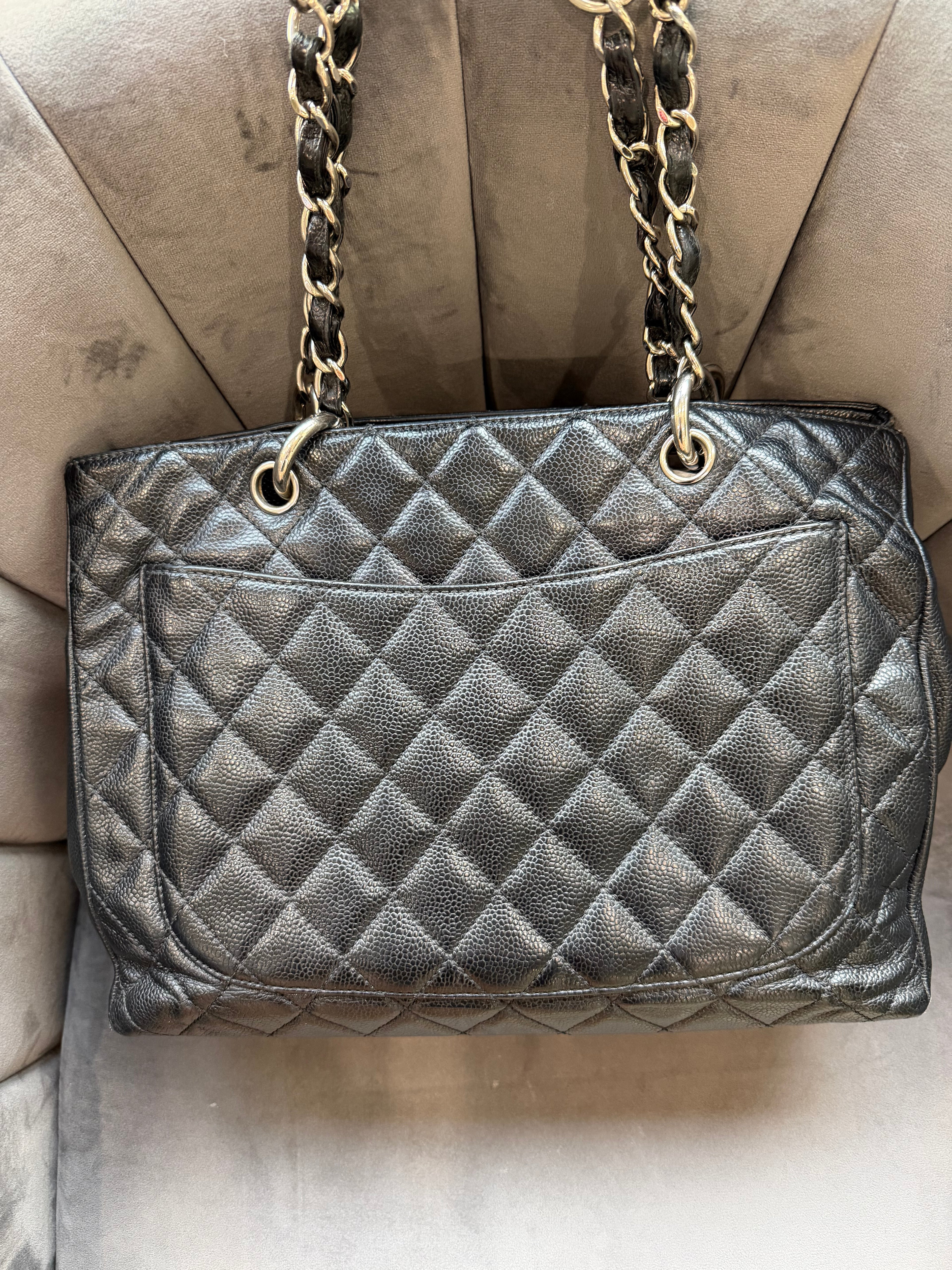 CHANEL Quilted Grand Shopping Tote bag work bag silver black