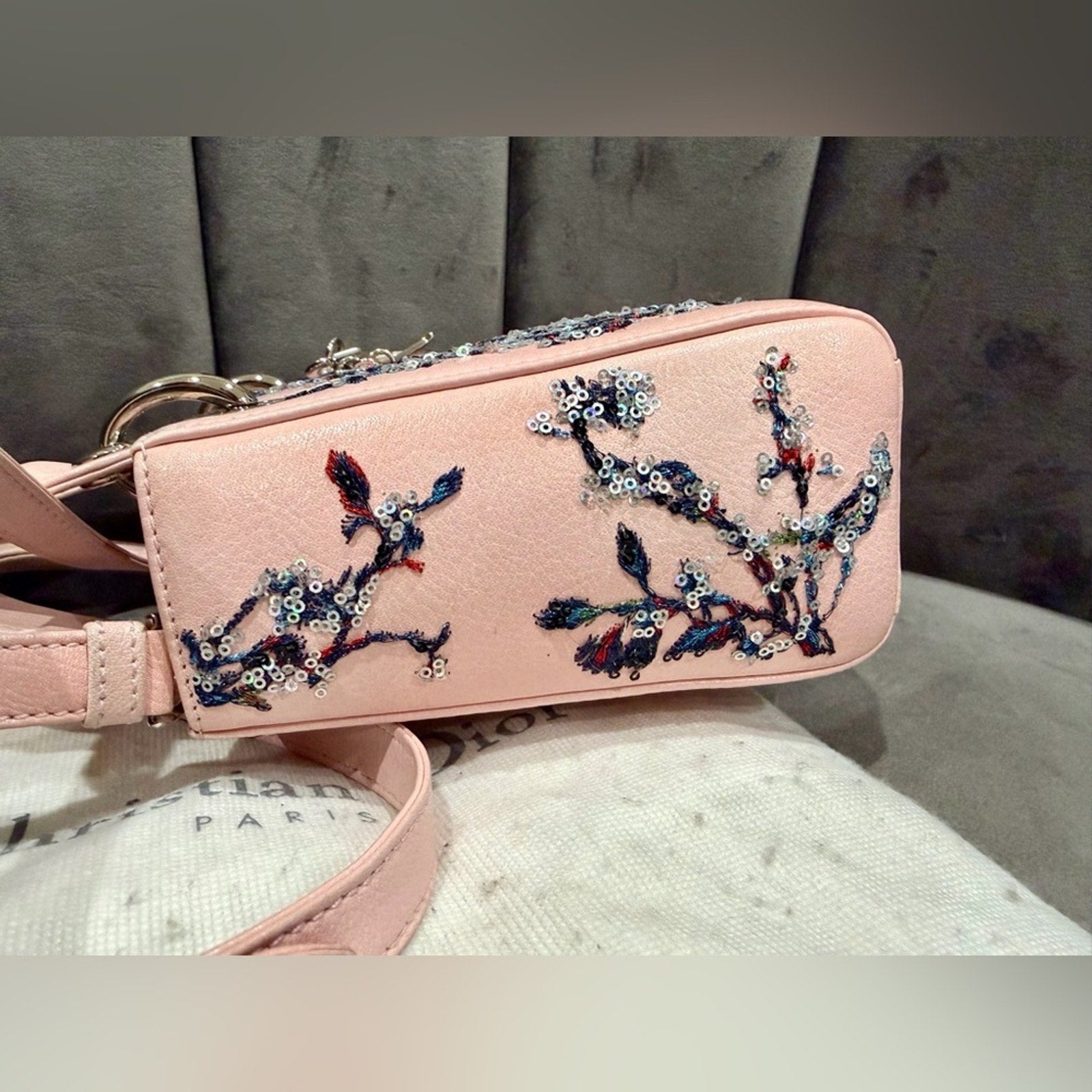 Christian Dior Lady Dior Pink Embroidered Sequin Floral Limited Edition Bag