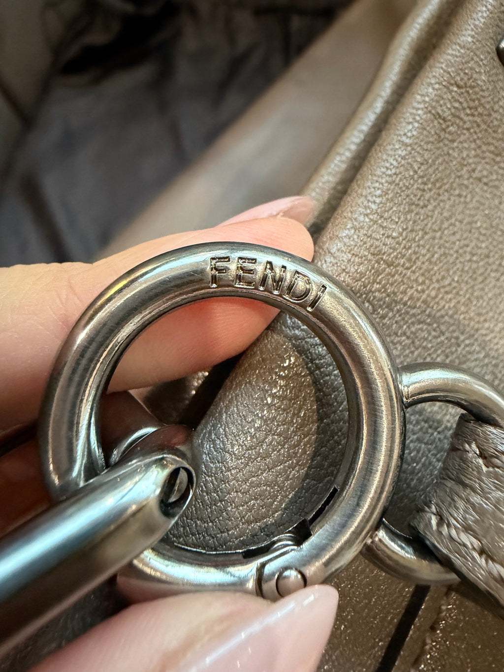 Fendi Peekaboo Shoulder Bag Medium Gray Leather FF Zucca Interior Gold Hardware