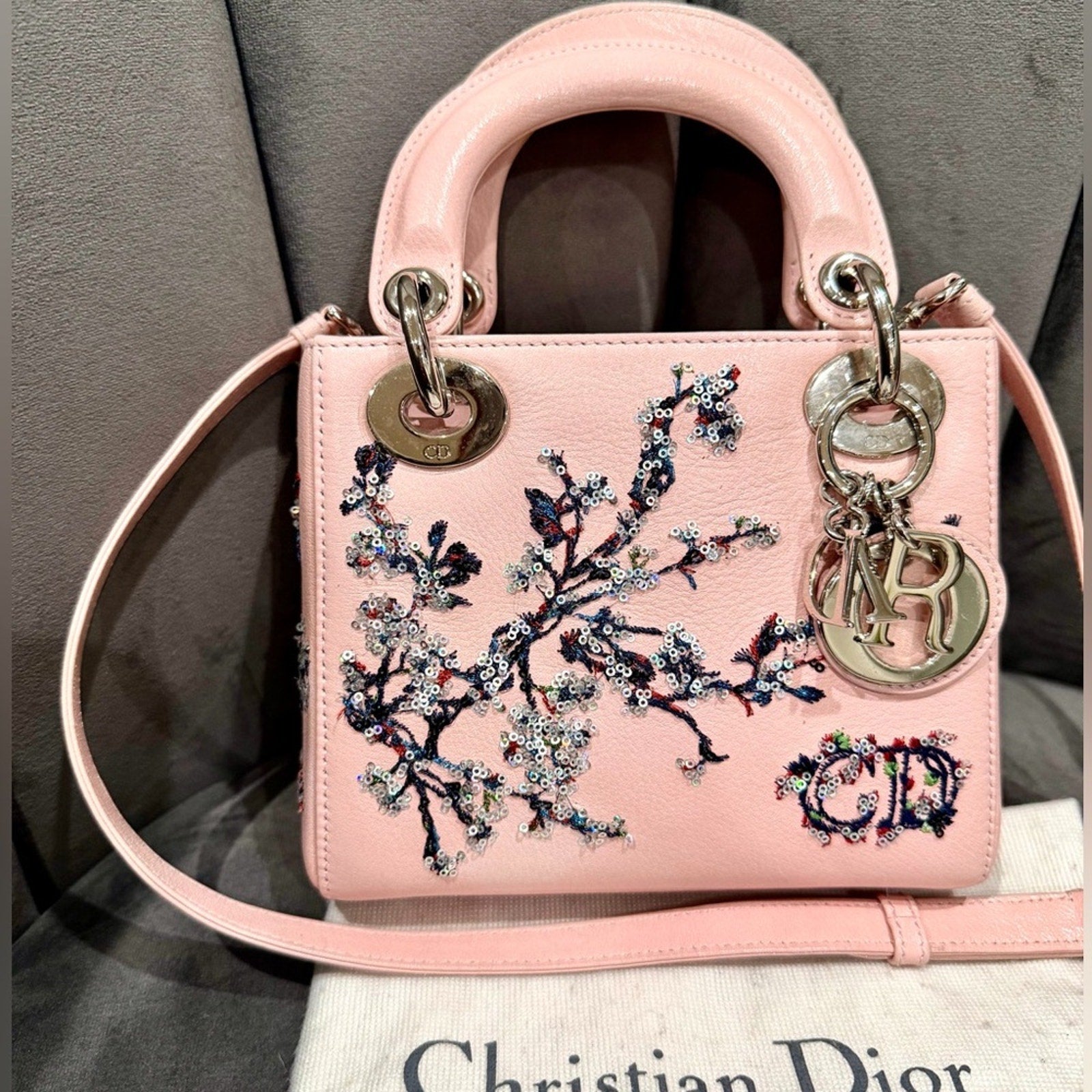 Christian Dior Lady Dior Pink Embroidered Sequin Floral Limited Edition Bag