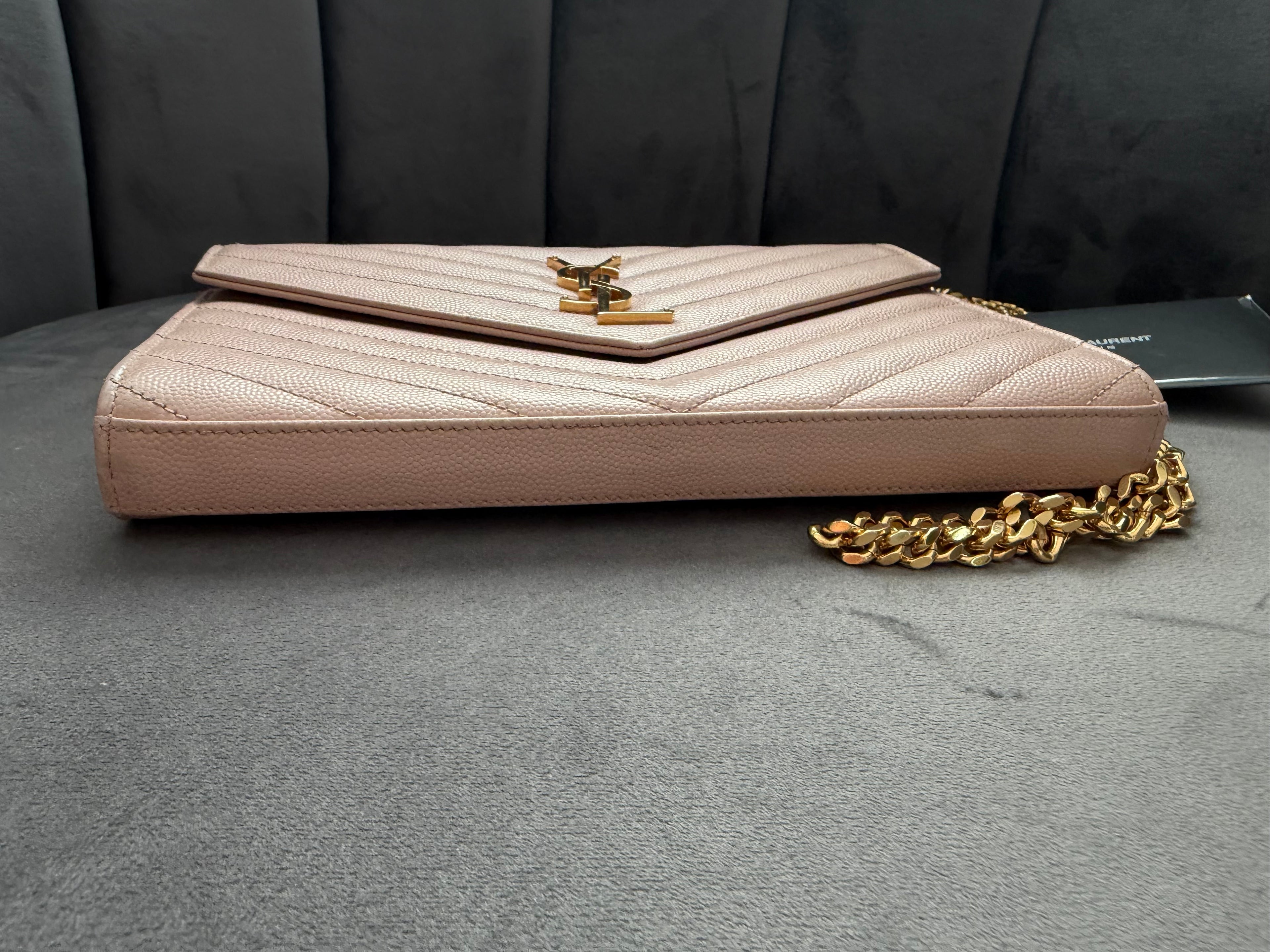 Yves Saint Laurent Cassandre Monogram Bag Blush Pink with Gold wallet on chain
