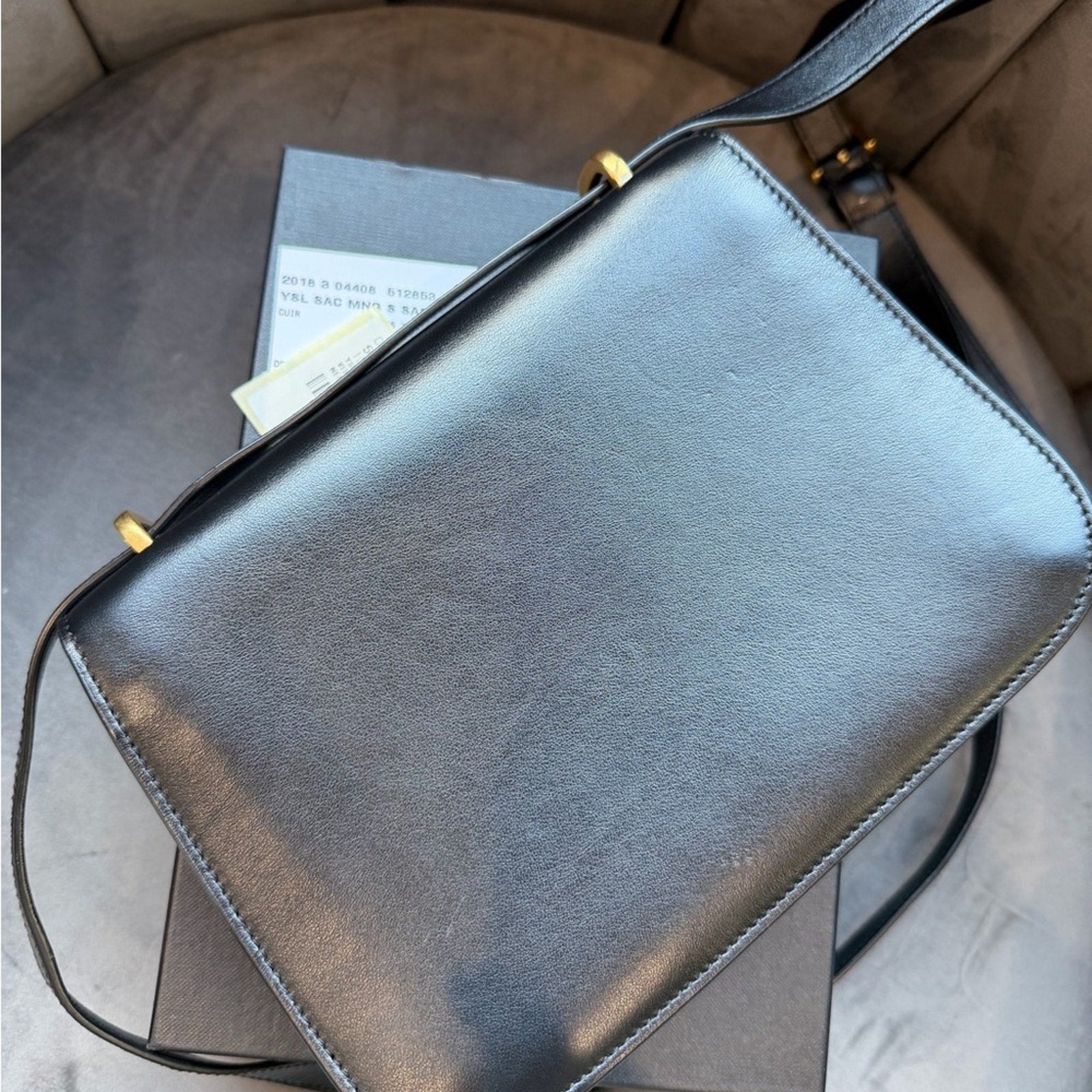 SAINT LAURENT Smooth Calfskin Spontini Saddle Bag Black