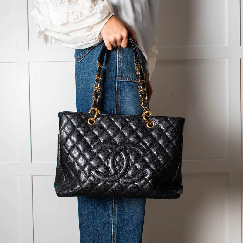 CHANEL Caviar Grand Shopping Tote Bag GST Dark Brown