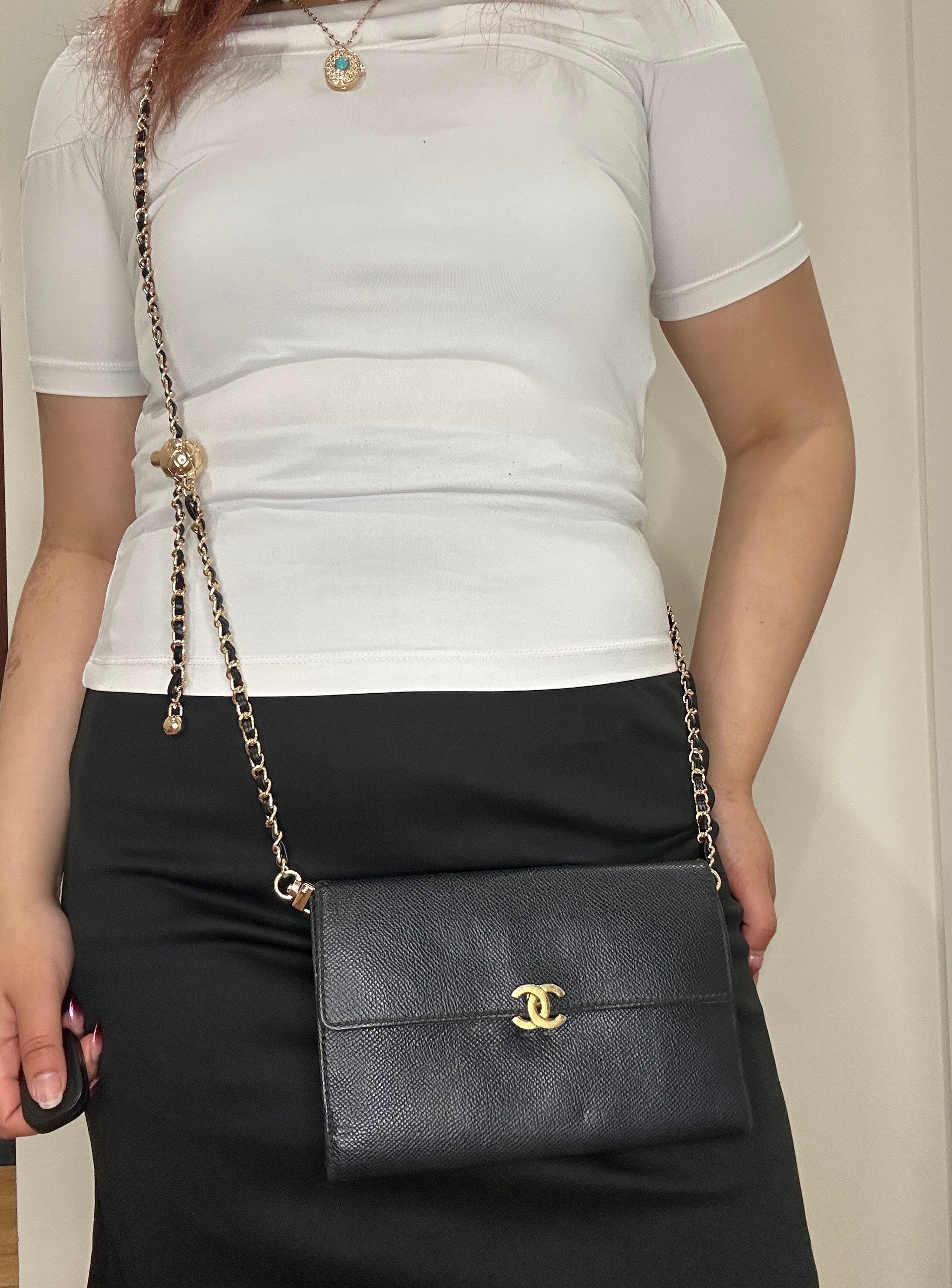 Chanel caviar black wallet on chain