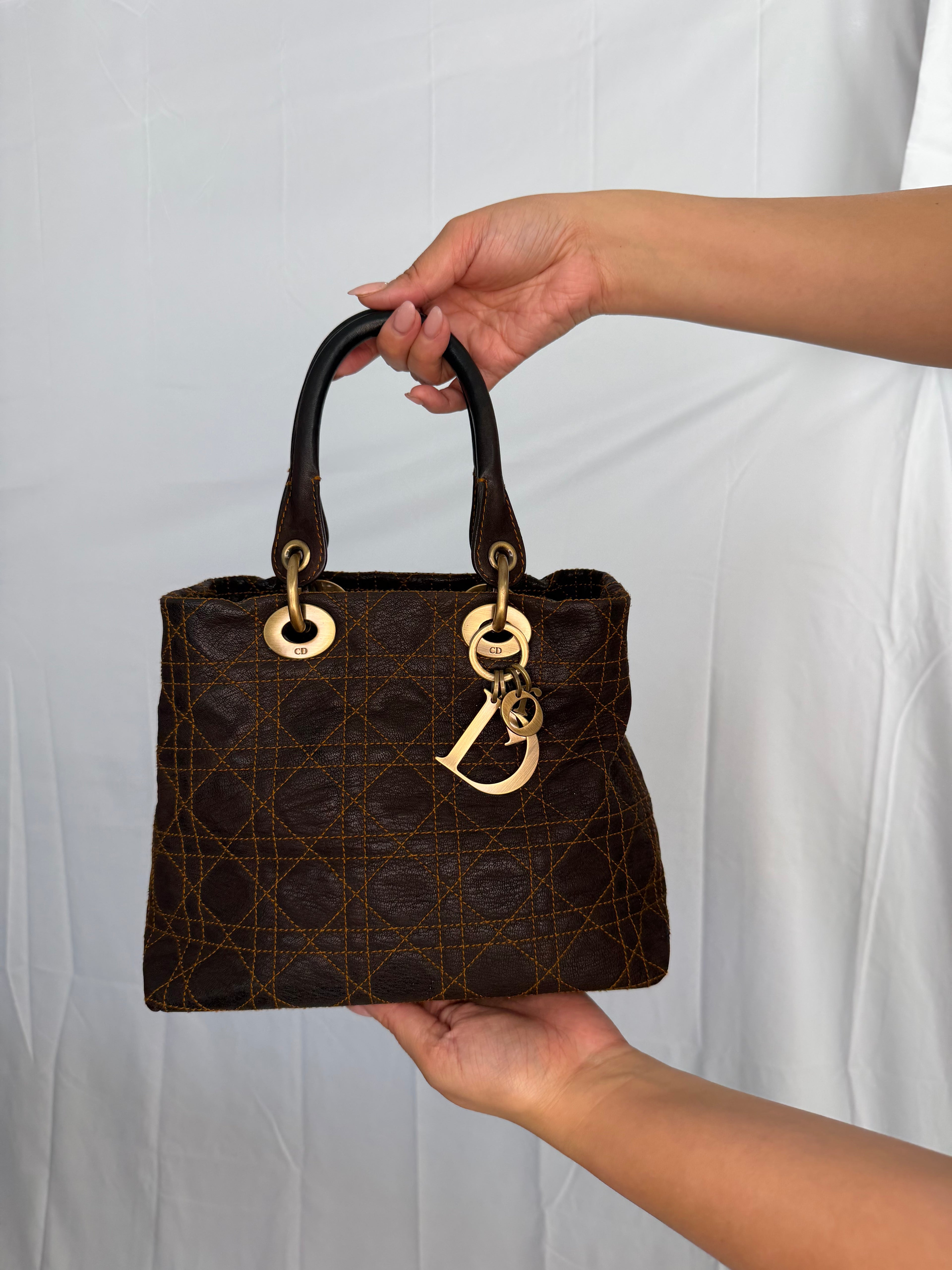 Christian Dior Lady Dior Small Soft Crossbody Bag in Cannage Brown Gold Hardware