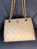 Vintage Chanel Quilted Chain Tote Beige Lambskin 24k gold hardware