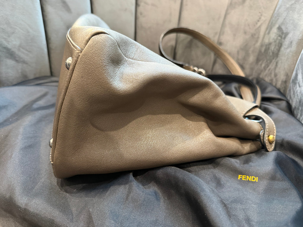 Fendi Peekaboo Shoulder Bag Medium Gray Leather FF Zucca Interior Gold Hardware