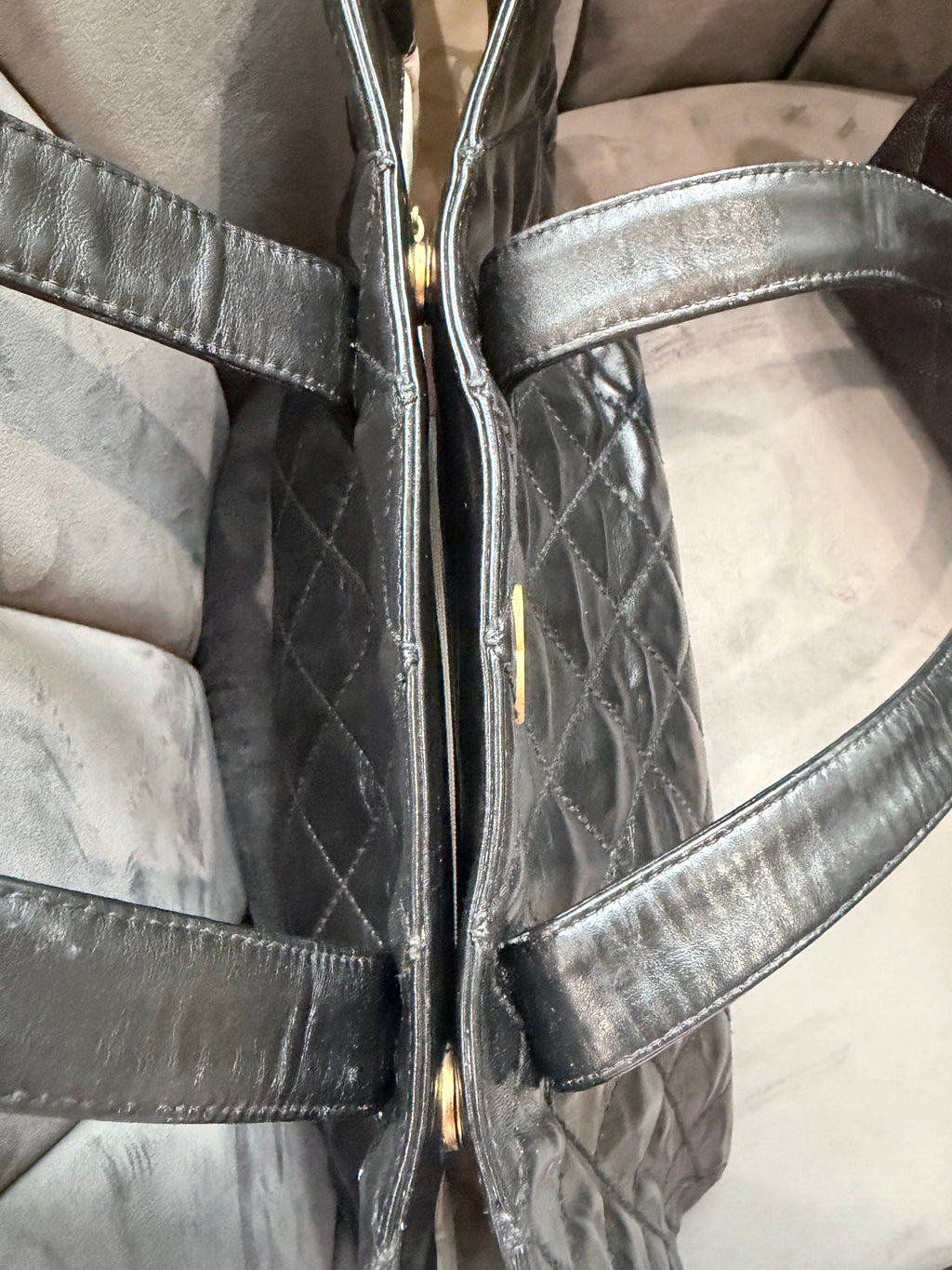 Vintage Chanel Shopper Tote Black Quilted with Gold Accent