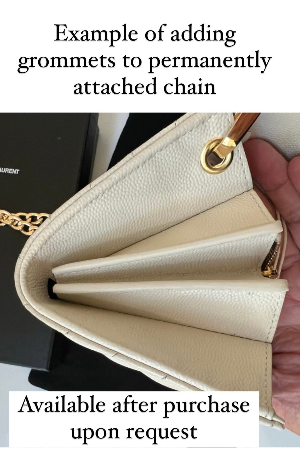 Beige YSL cassandre wallet on chain