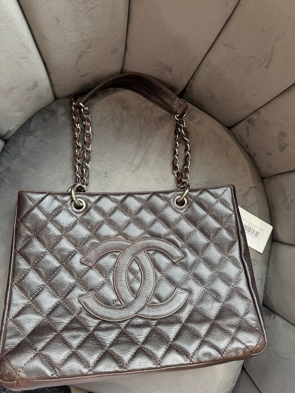 CHANEL Caviar Grand Shopping Tote Bag GST Dark Brown