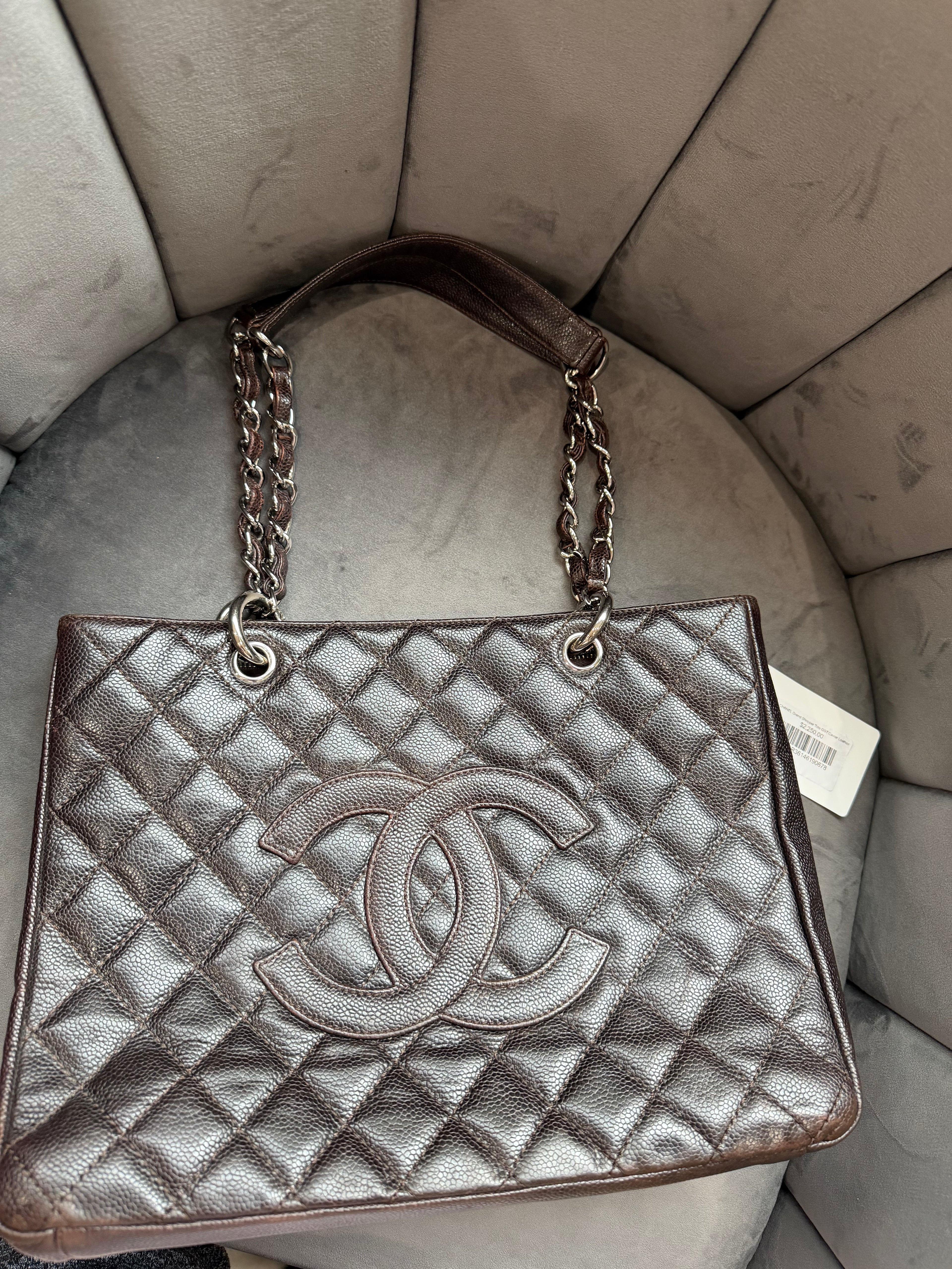 CHANEL Caviar Grand Shopping Tote Bag GST Dark Brown