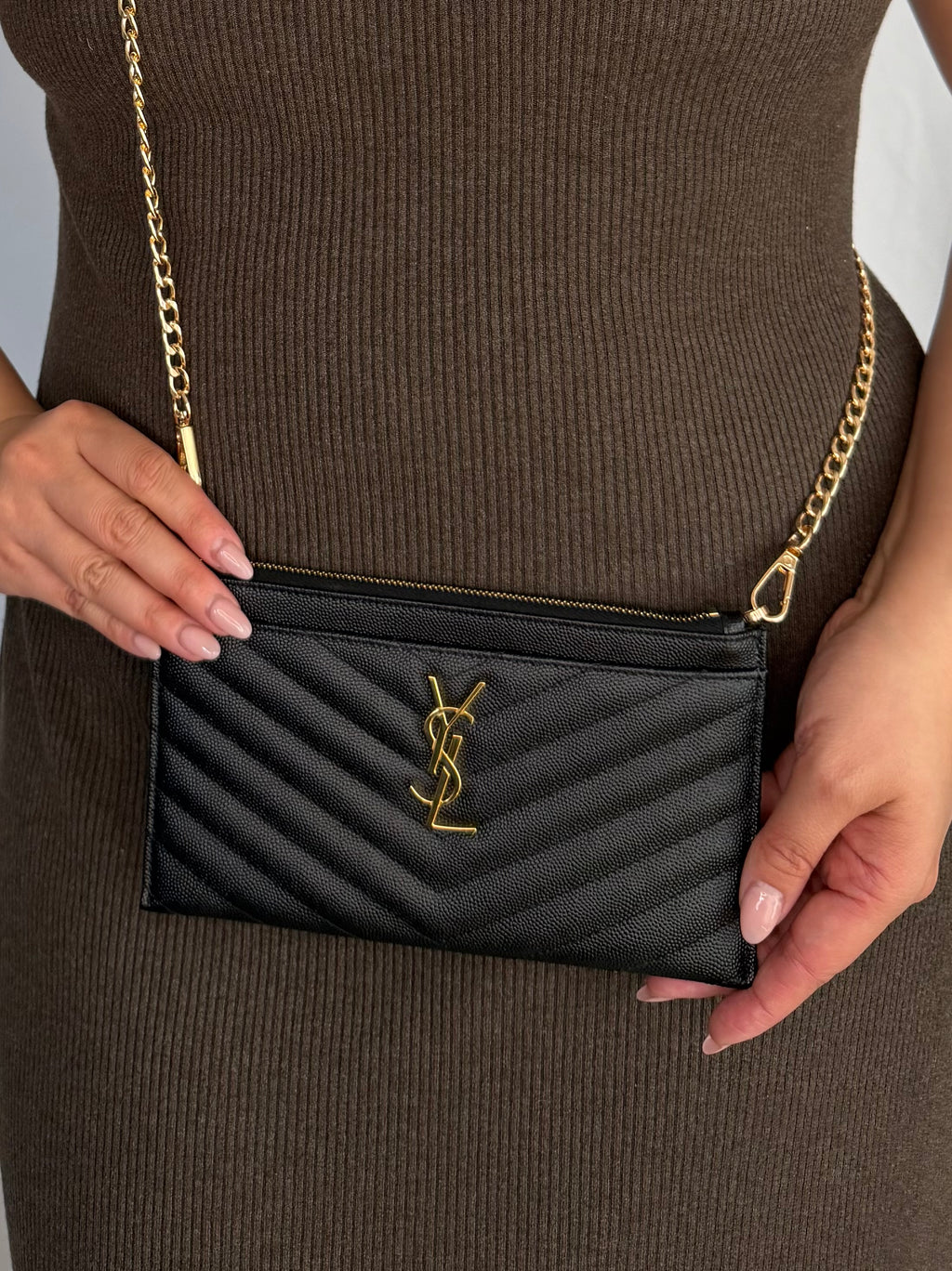 YSL gold monogram quilted monogram clutch / crossbody black bag