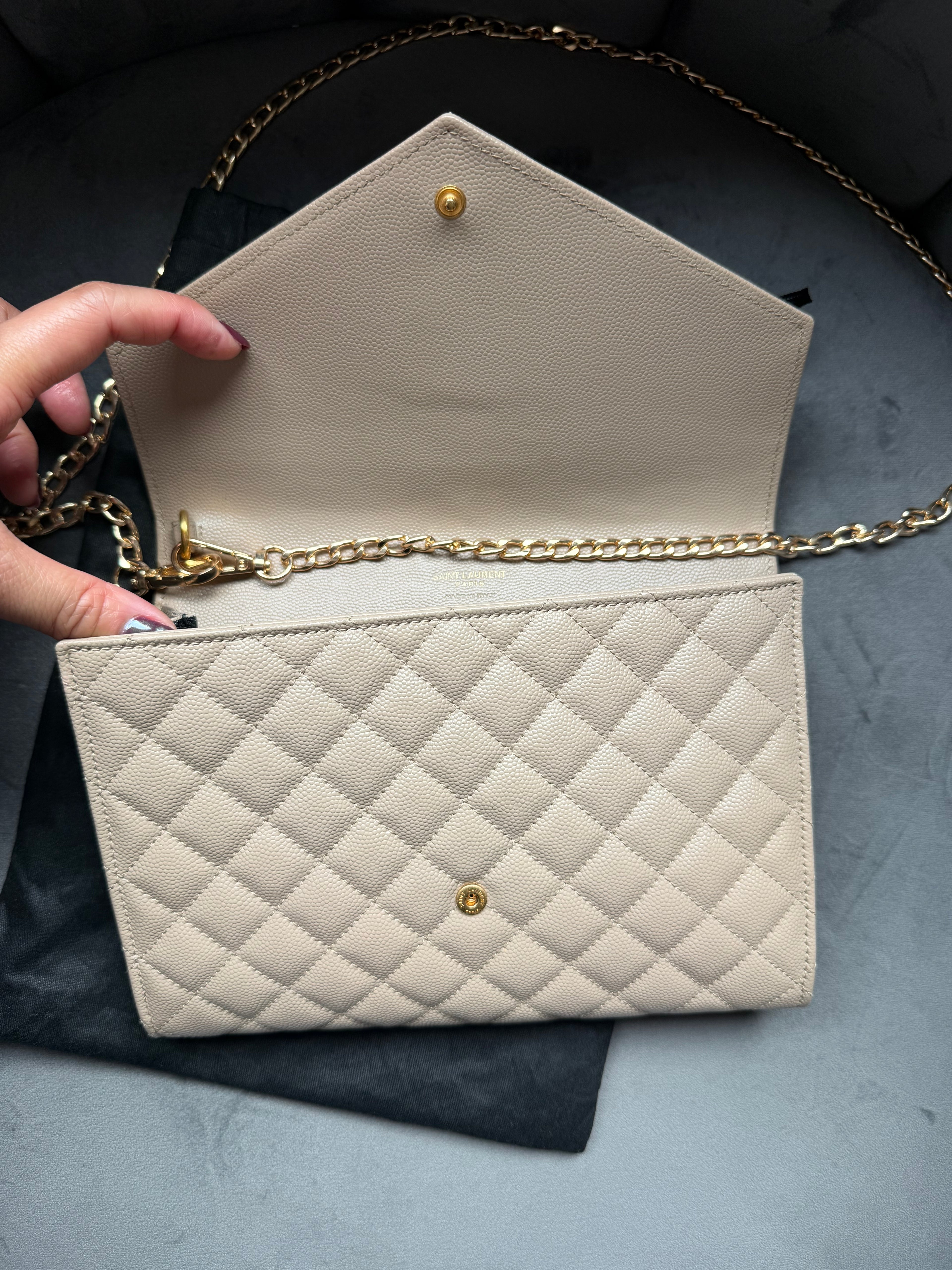 Saint Laurent Mixed Matelasse Monogram Quilted Wristlet