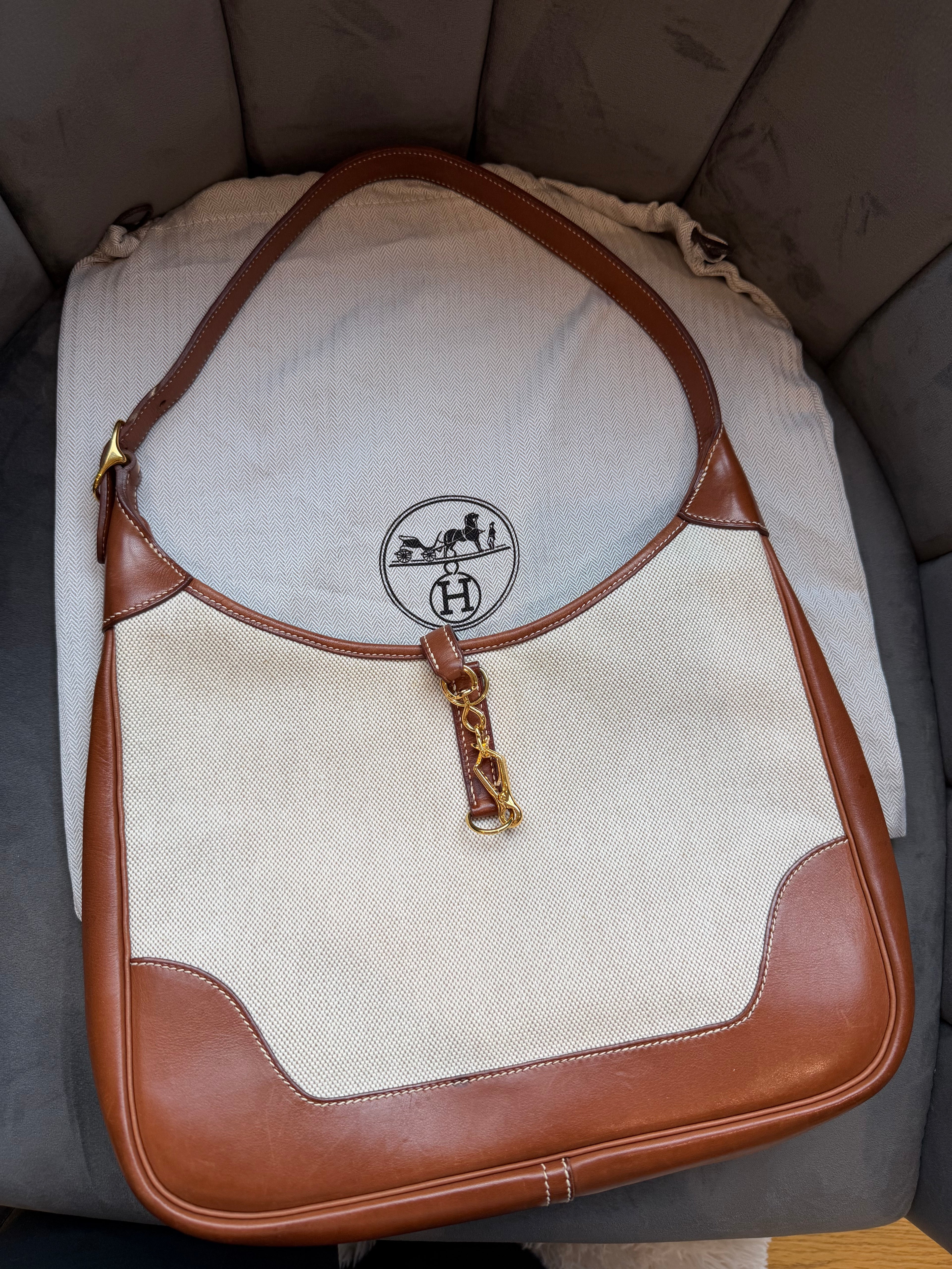 Hermes Trim Bag 31 Canvas Leather Shoulder Bag Brown
