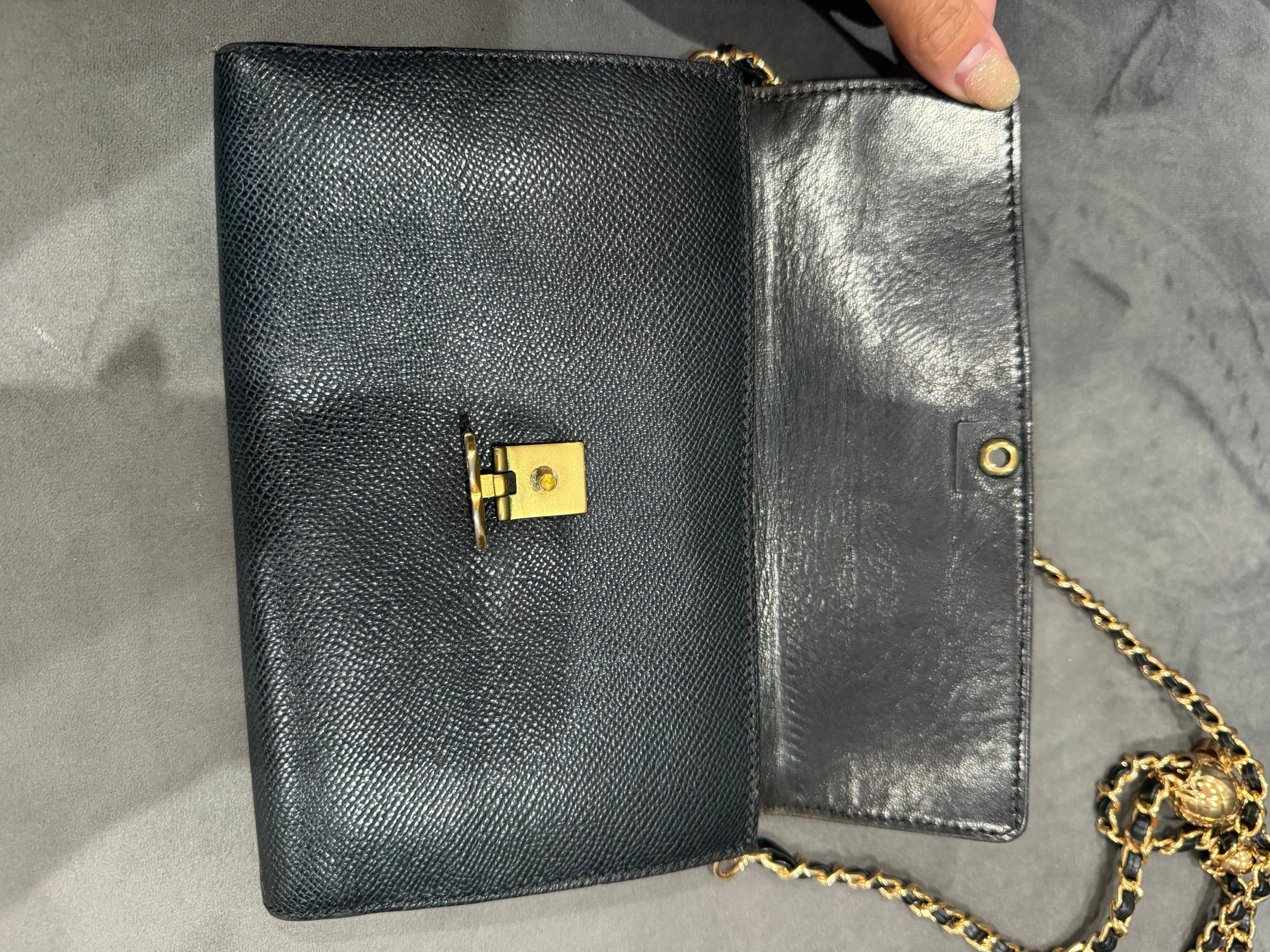 Chanel caviar black wallet on chain
