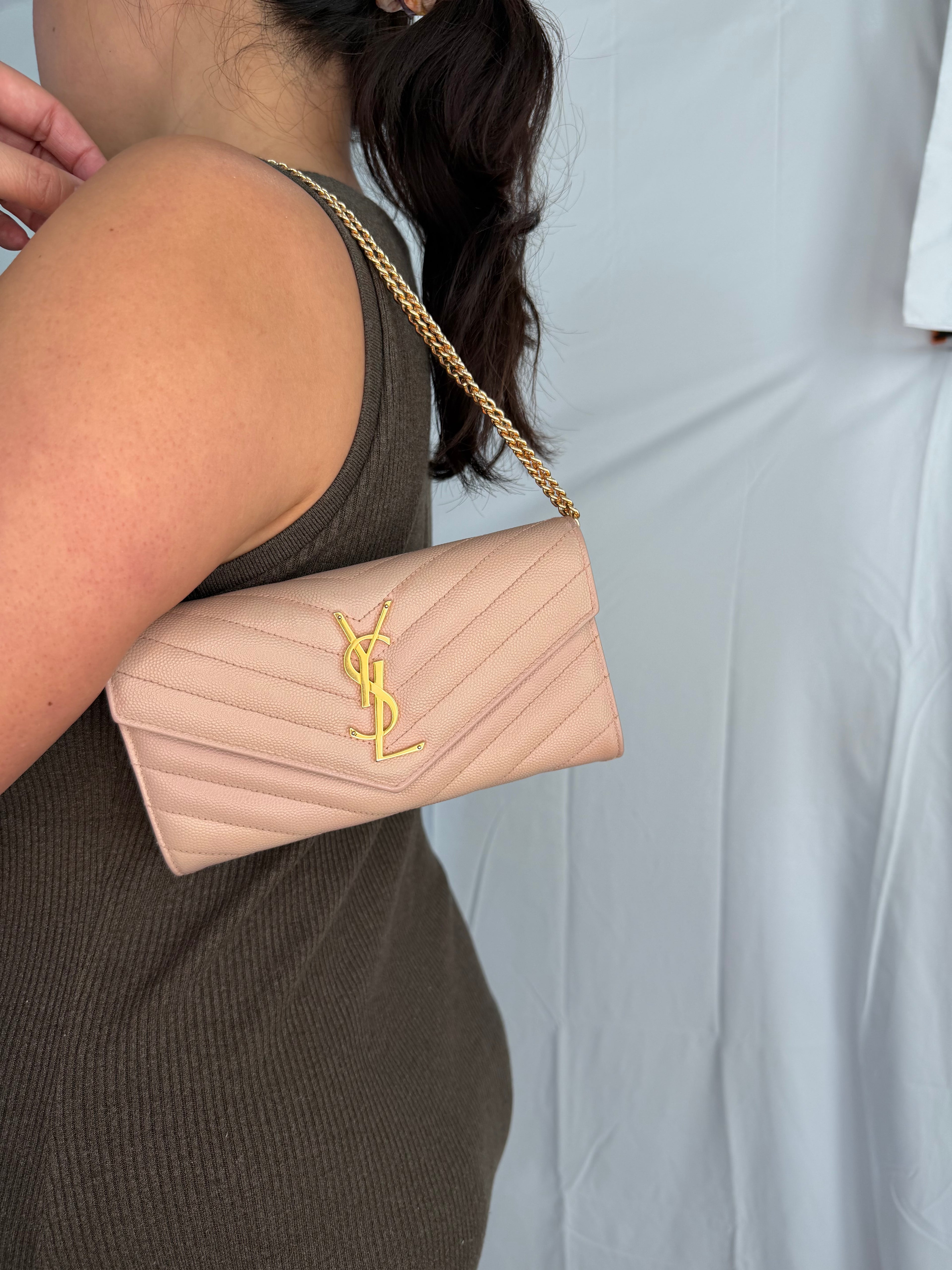 Yves Saint Laurent blush pink Cassandre envelope wallet