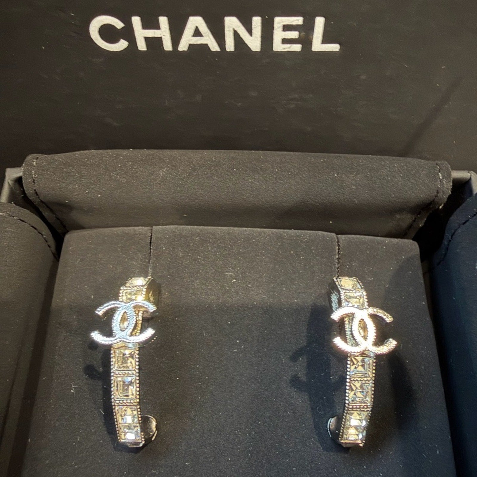 CHANEL Strass Crystal Hoop Earrings