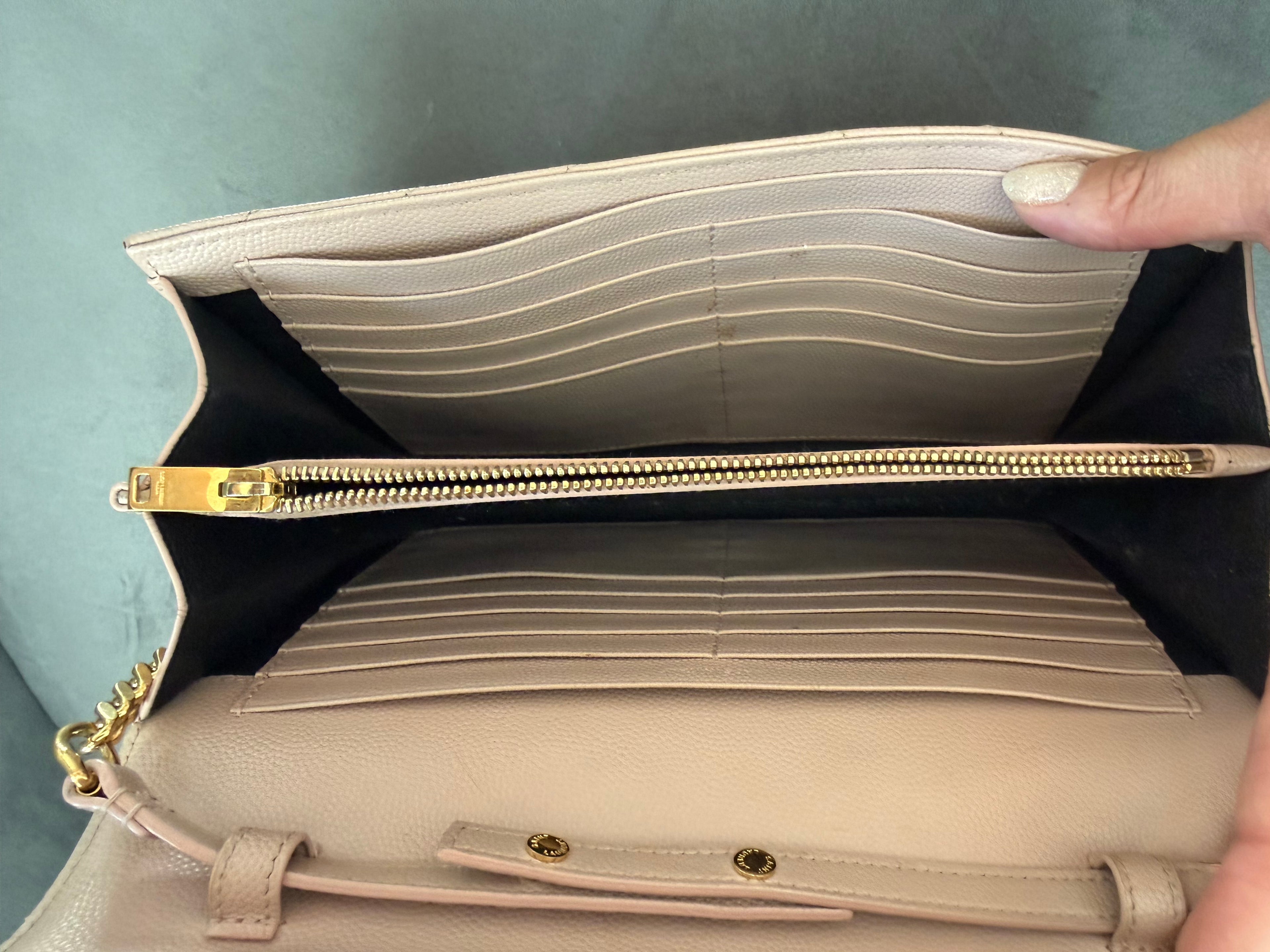 Yves Saint Laurent Cassandre Monogram Bag Blush Pink with Gold wallet on chain