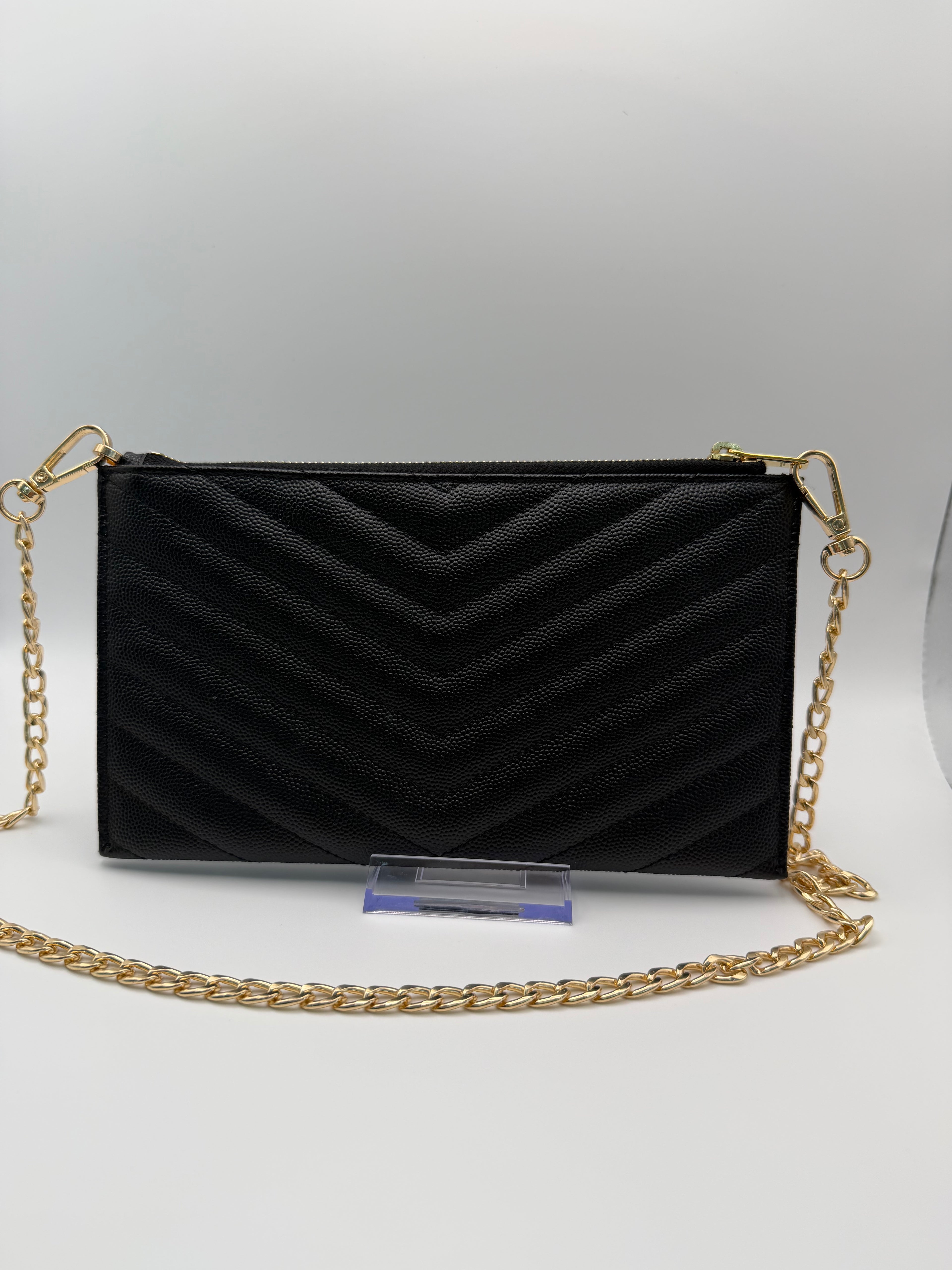 YSL gold monogram quilted monogram clutch / crossbody black bag