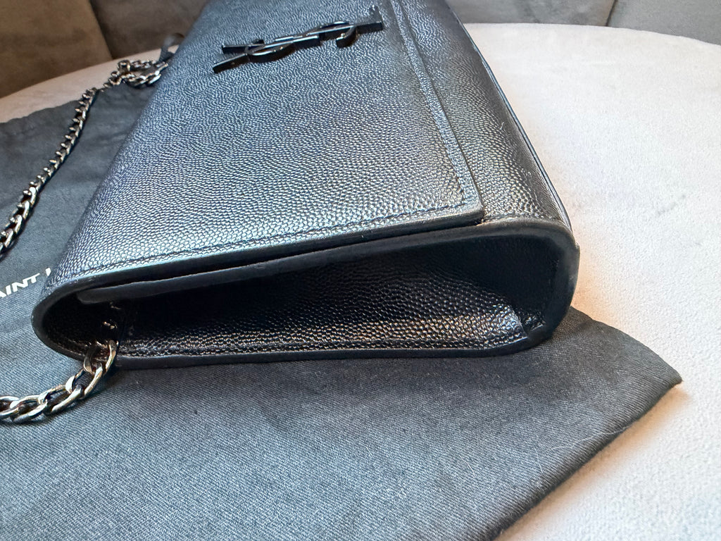 SAINT LAURENT Grain De Poudre Medium Clutch Classic Monogram Kate Satchel Black