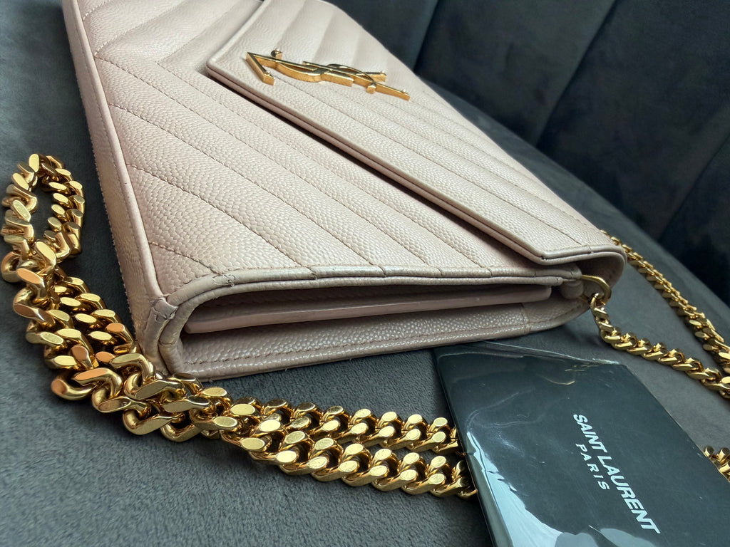Yves Saint Laurent Cassandre Monogram Bag Blush Pink with Gold wallet on chain