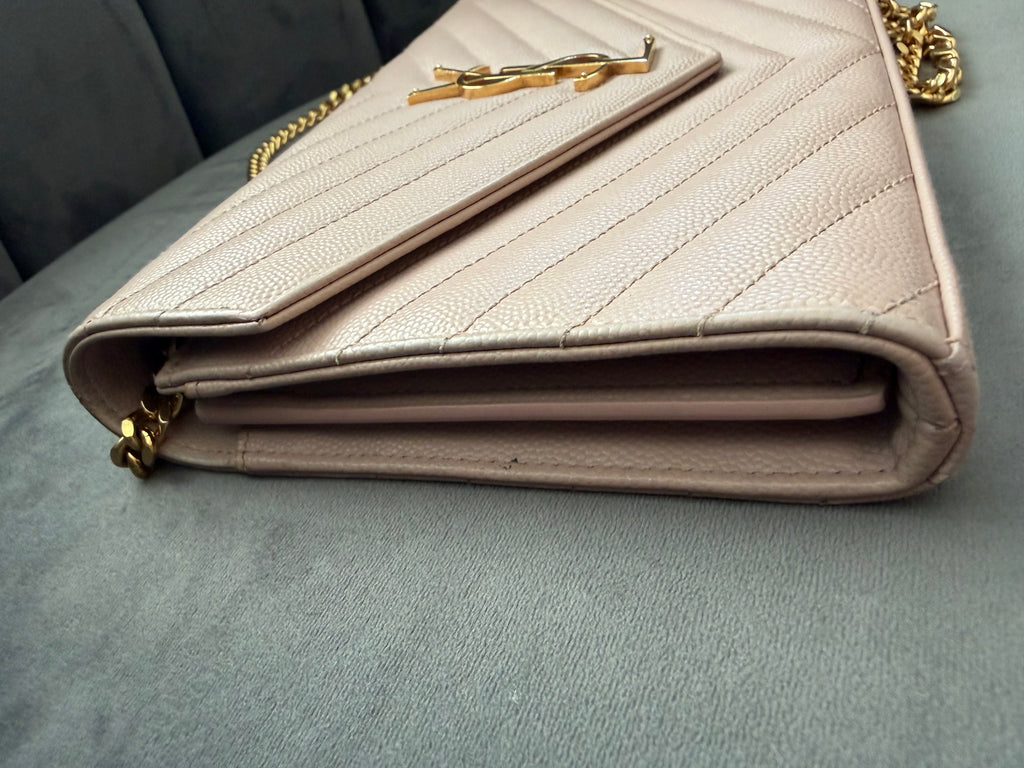 Yves Saint Laurent Cassandre Monogram Bag Blush Pink with Gold wallet on chain