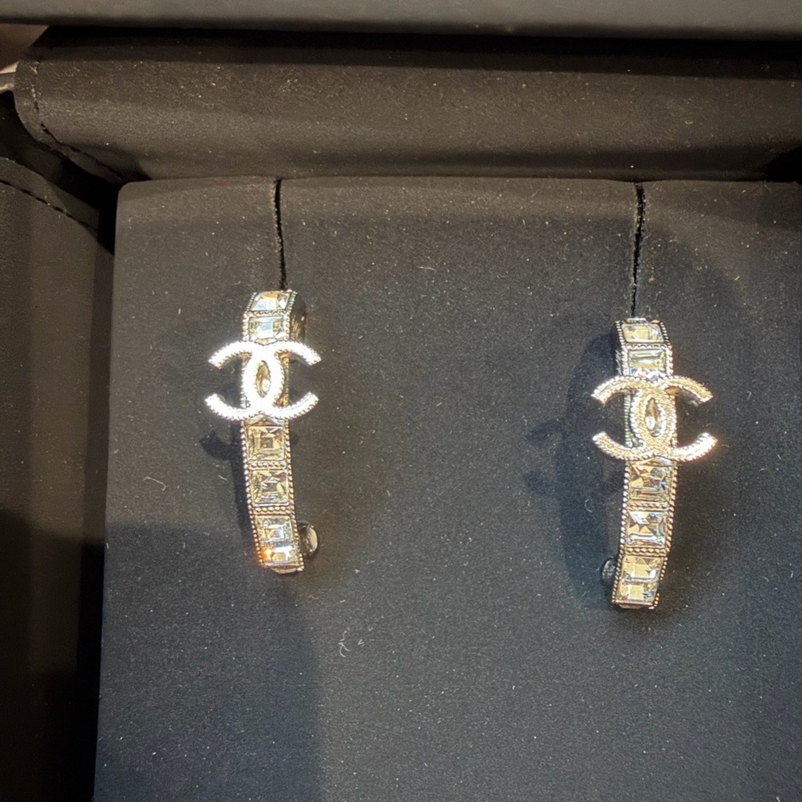CHANEL Strass Crystal Hoop Earrings