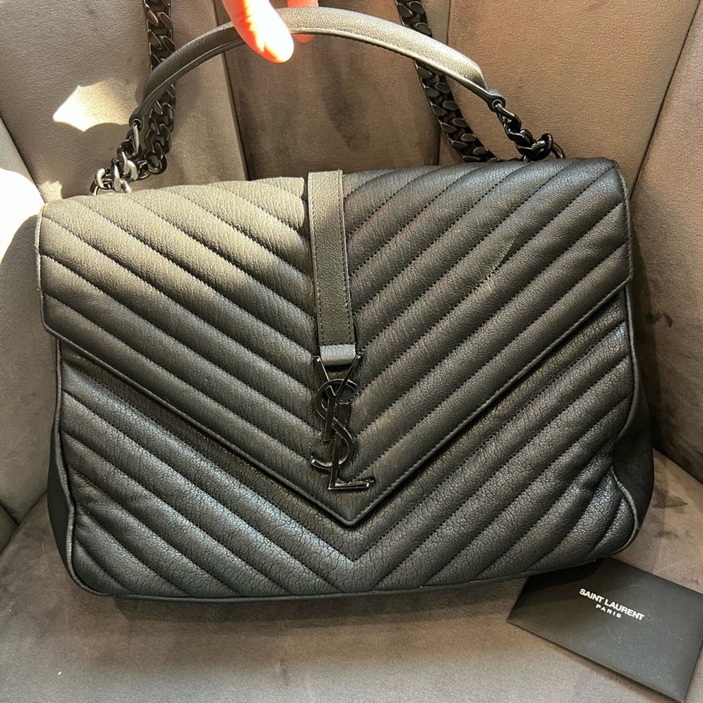 Saint Laurent College Bag large Black Quilted Leather Handbag