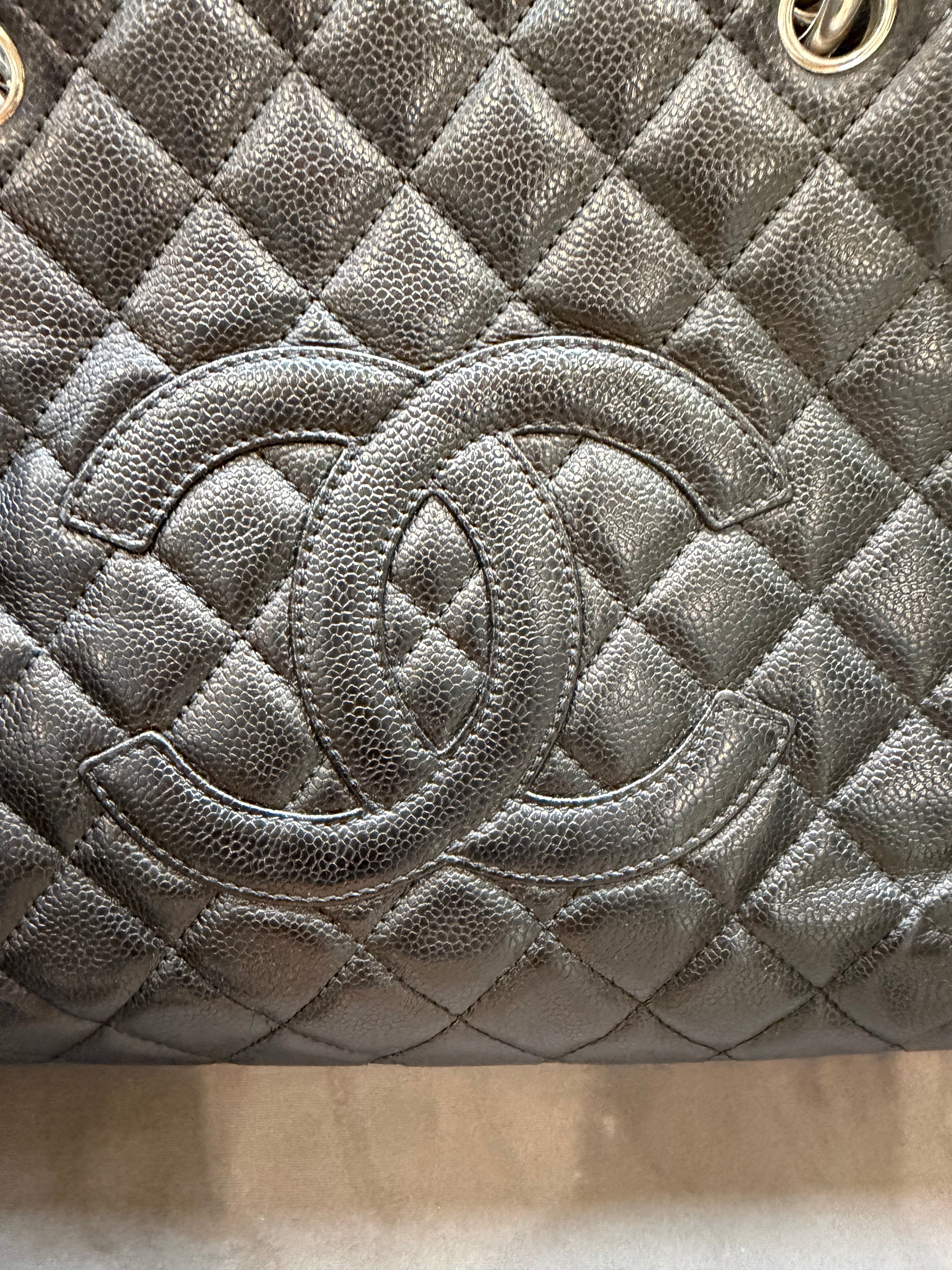 CHANEL Quilted Grand Shopping Tote bag work bag silver black