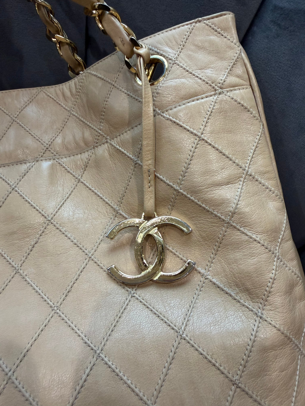 Vintage Chanel Quilted Shopping Tote Bag