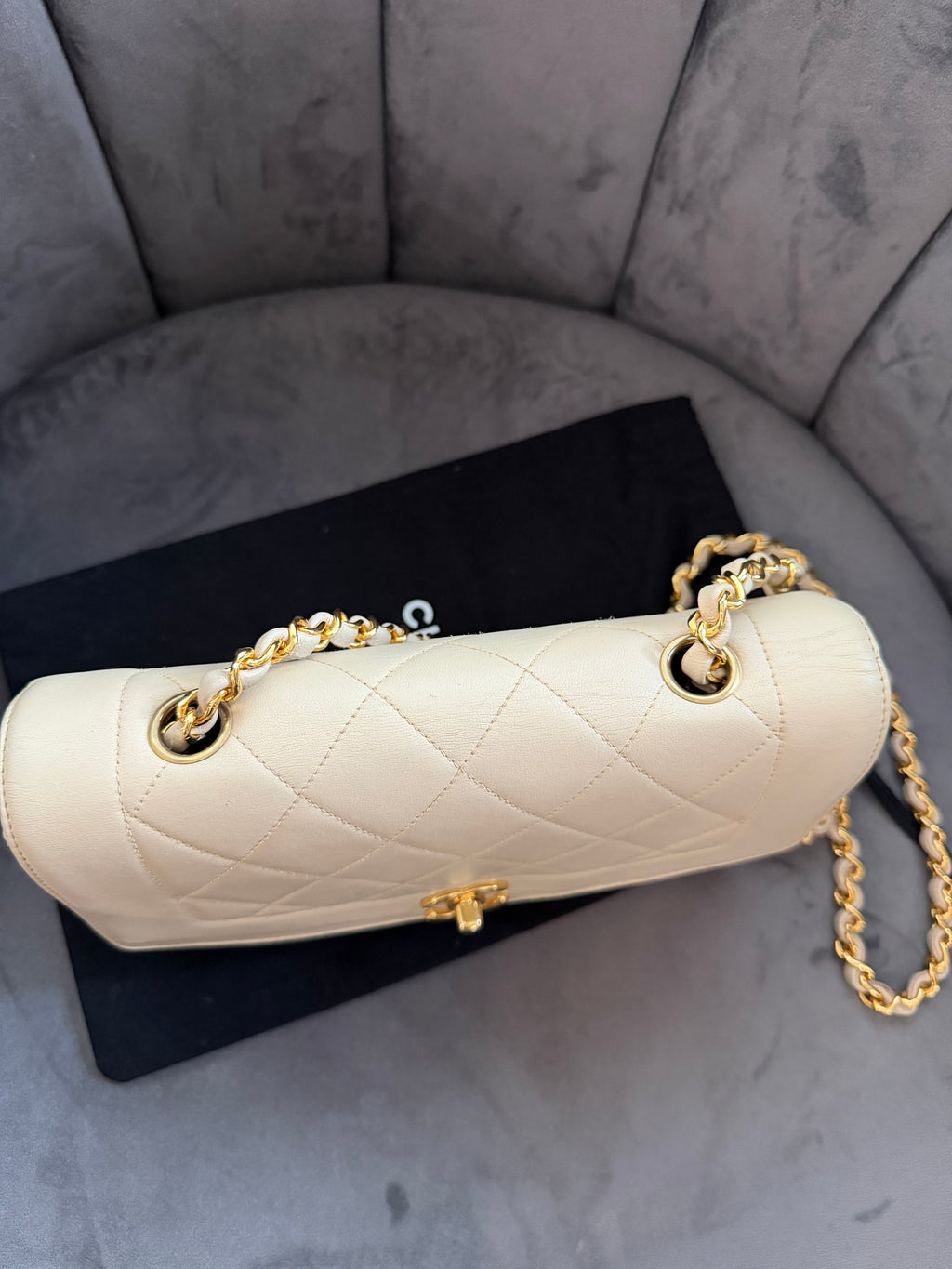 Chanel Diana Flap Bag Beige Lambskin 24k Gold Hardware Vintage Shoulder Bag