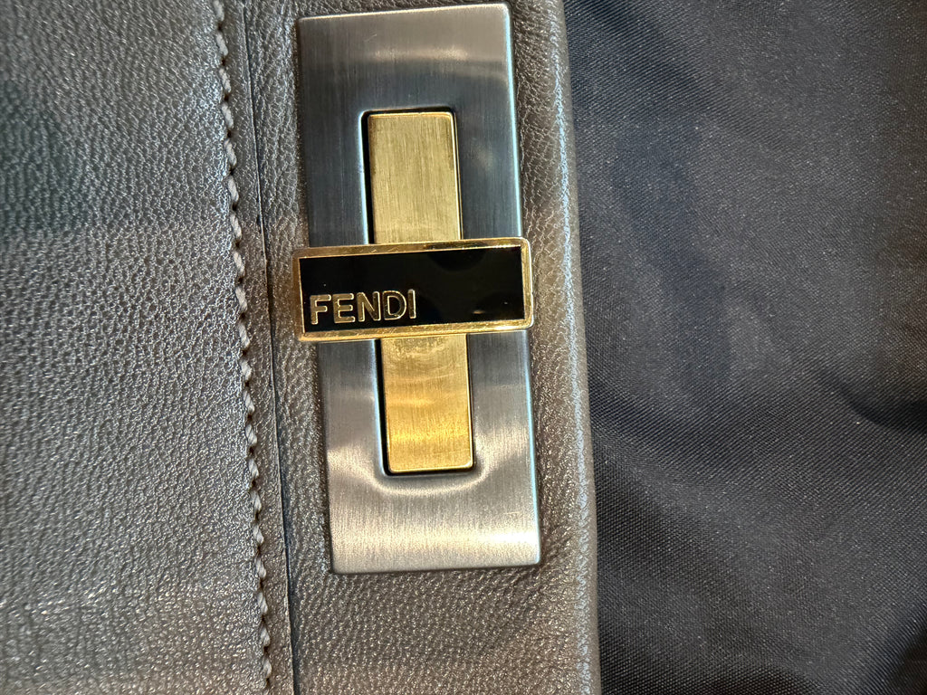 Fendi Peekaboo Shoulder Bag Medium Gray Leather FF Zucca Interior Gold Hardware