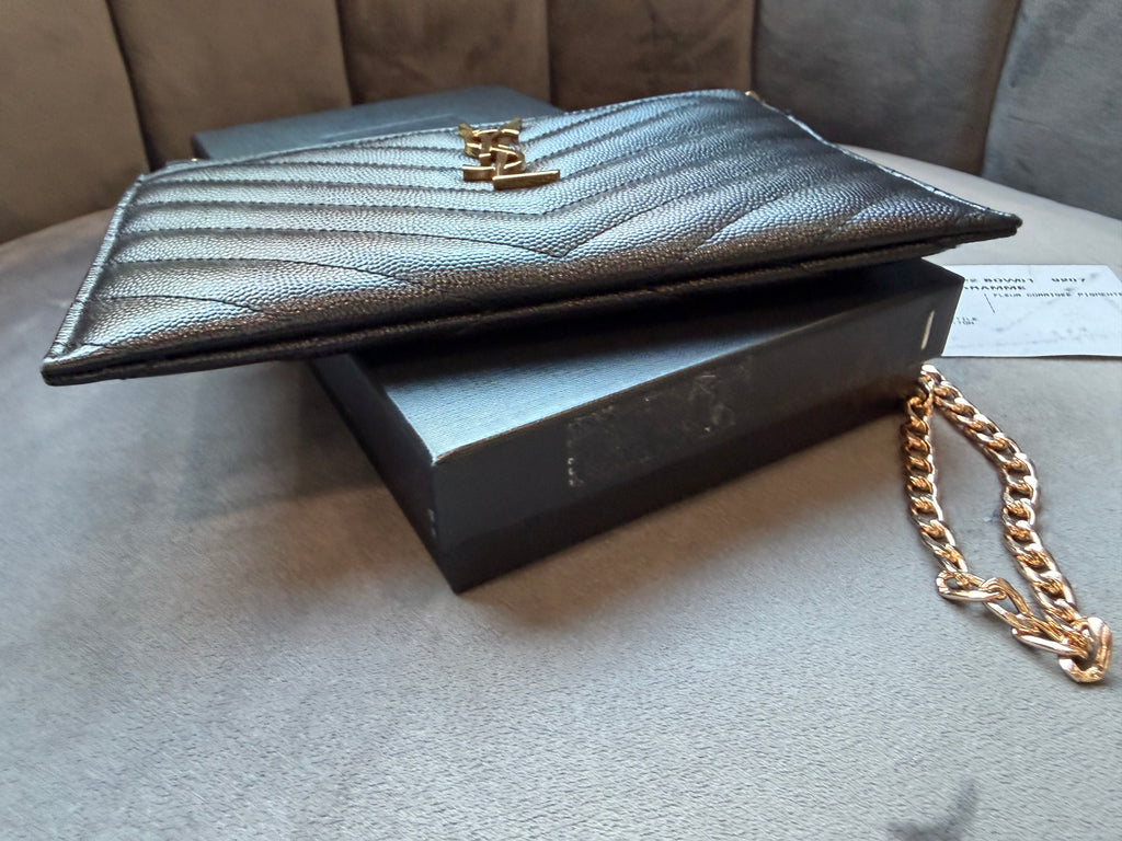 YSL gold monogram quilted monogram clutch / crossbody black bag