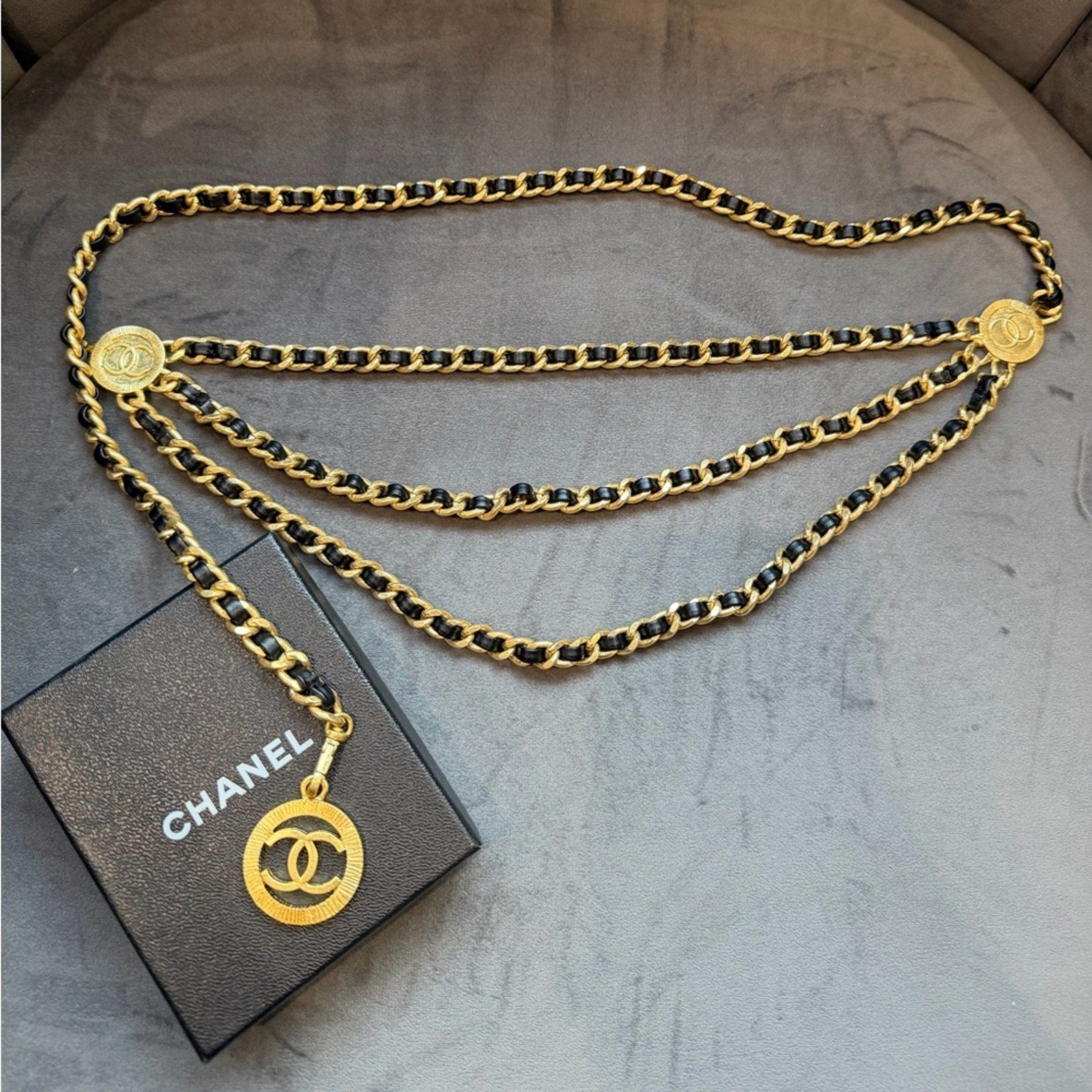 Chanel Medallion Triple Strand Necklace & Belt
