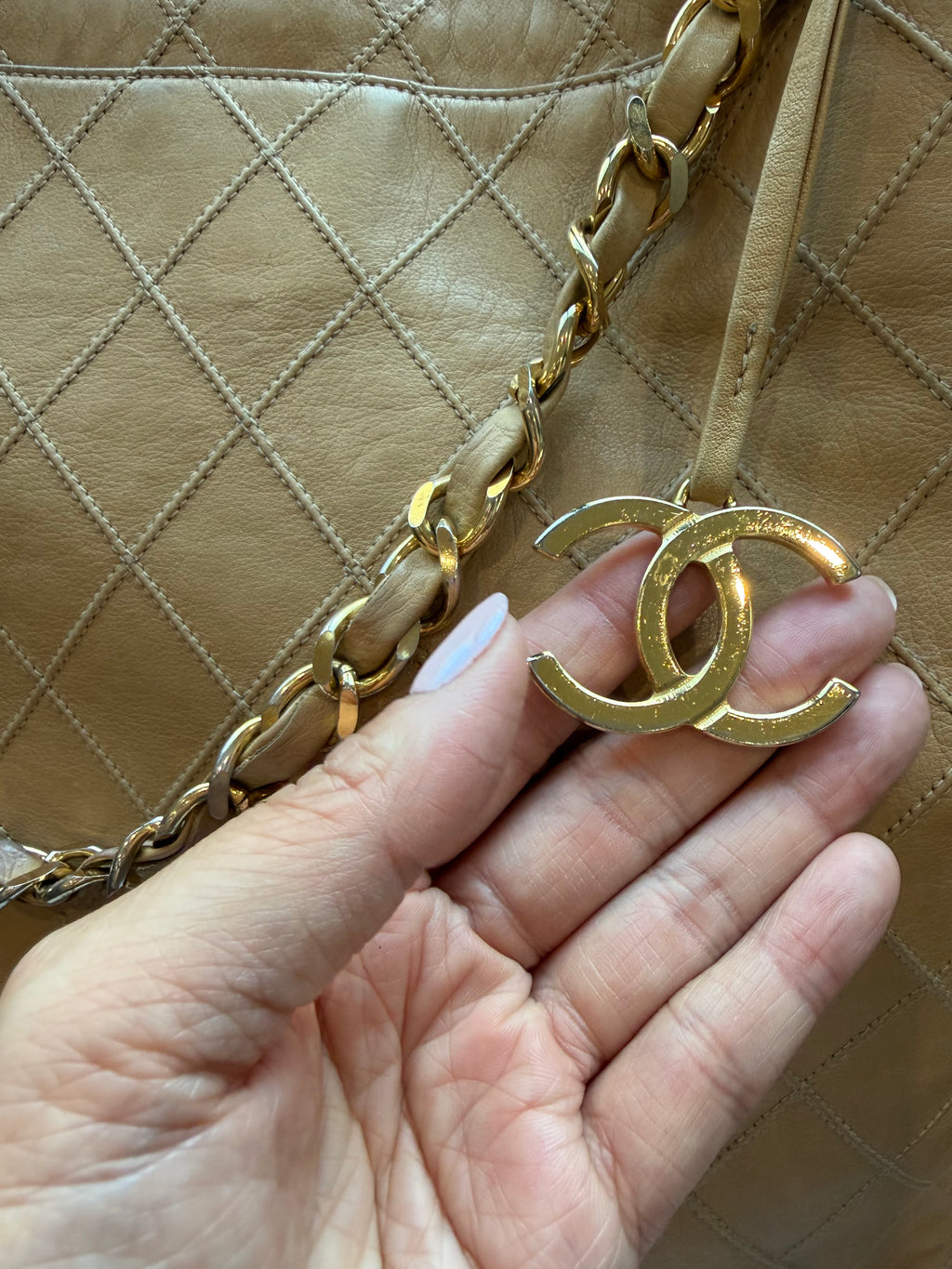 Vintage Chanel Quilted Shopping Tote Bag