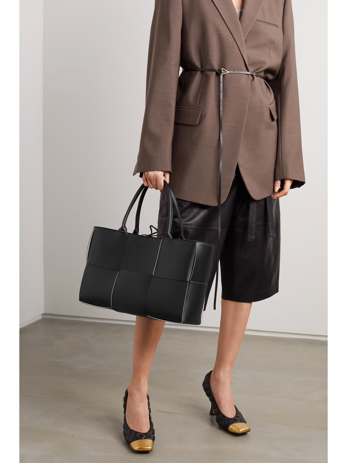 Bottega Arco Intreccio Quilted Leather Tote Black Bag