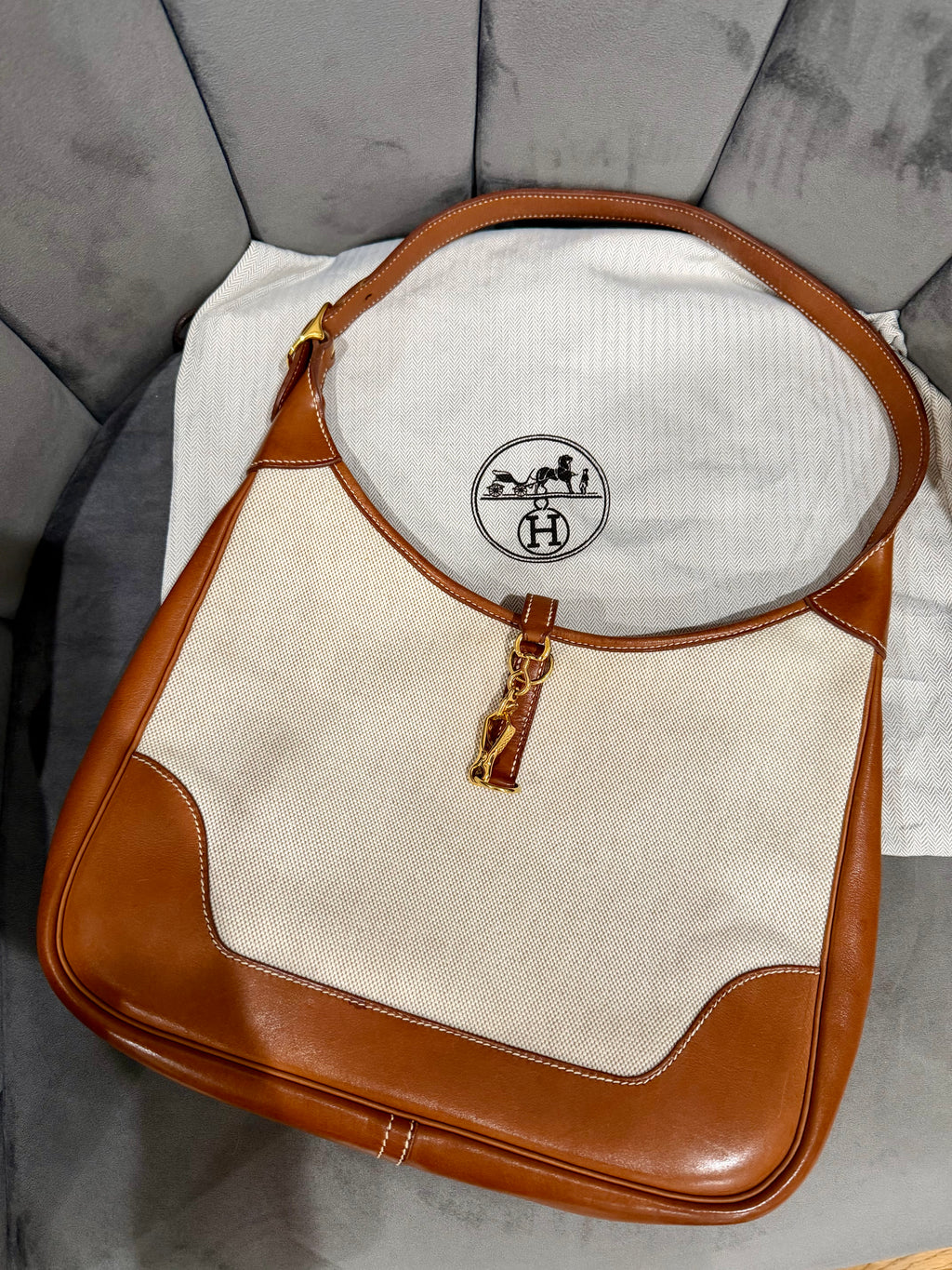 Hermes Trim Bag 31 Canvas Leather Shoulder Bag Brown