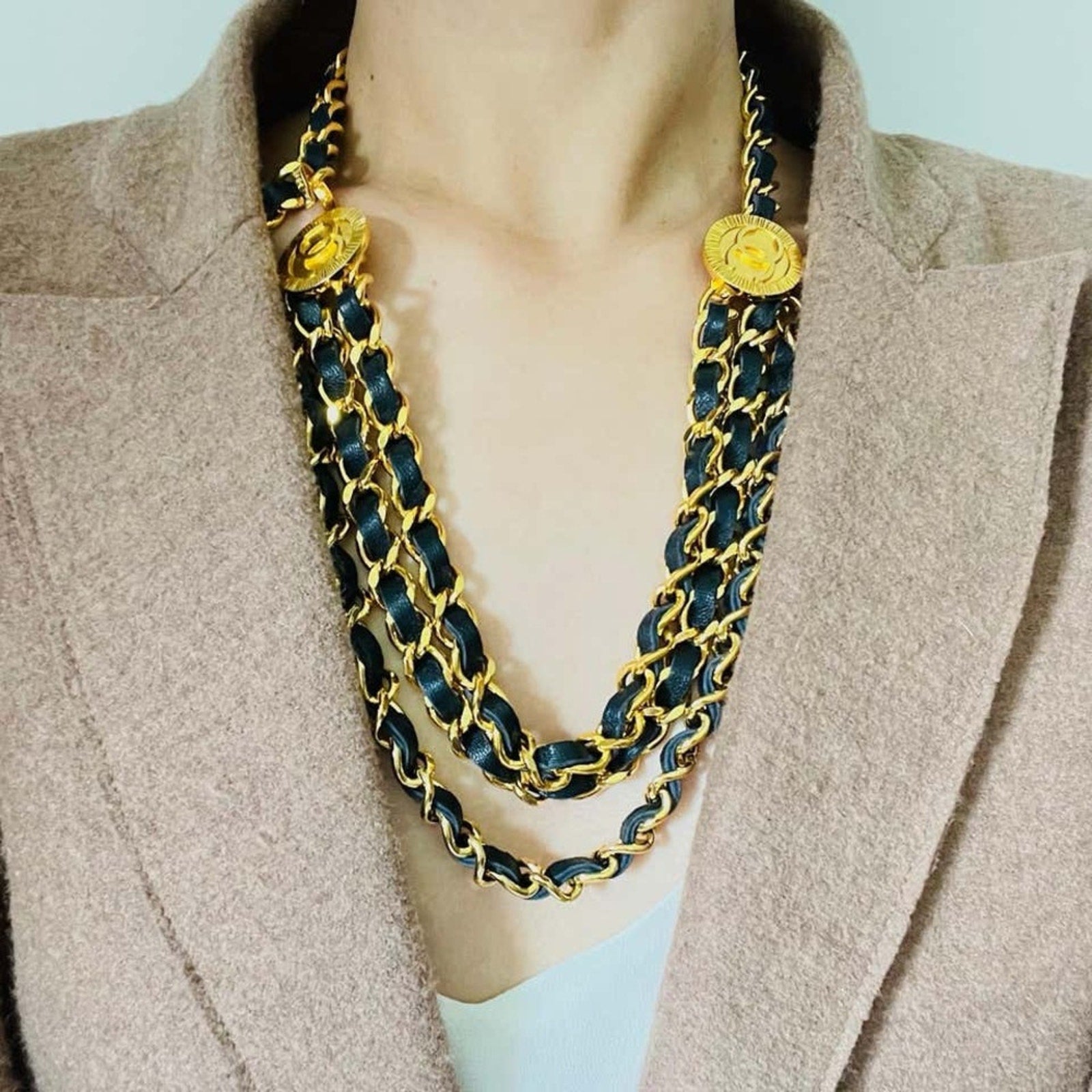 Chanel Medallion Triple Strand Necklace & Belt