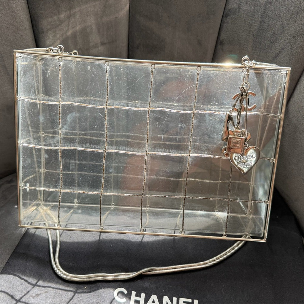Rare Chanel Lucite and CC charm beaded clutch bag