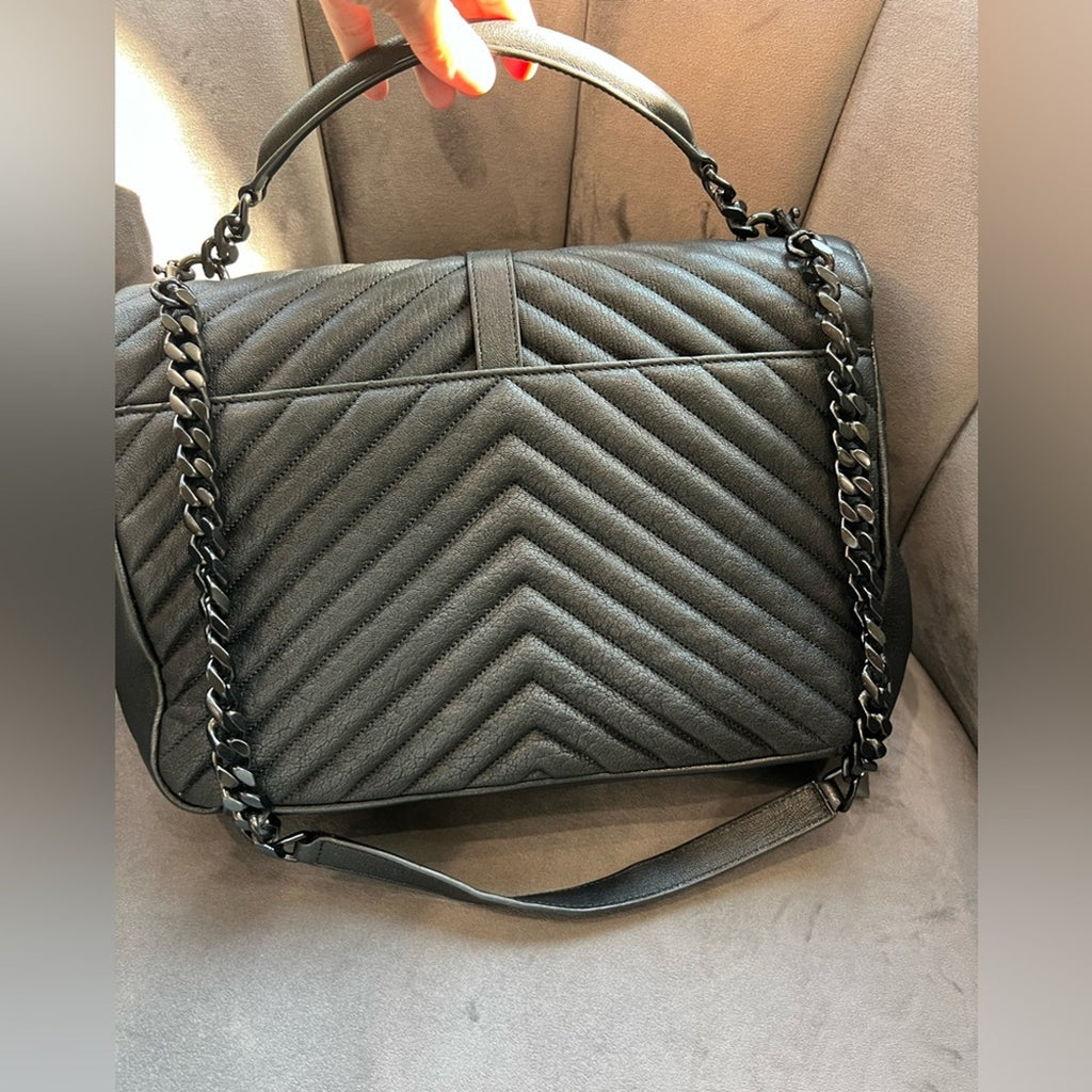 Saint Laurent College Bag large Black Quilted Leather Handbag