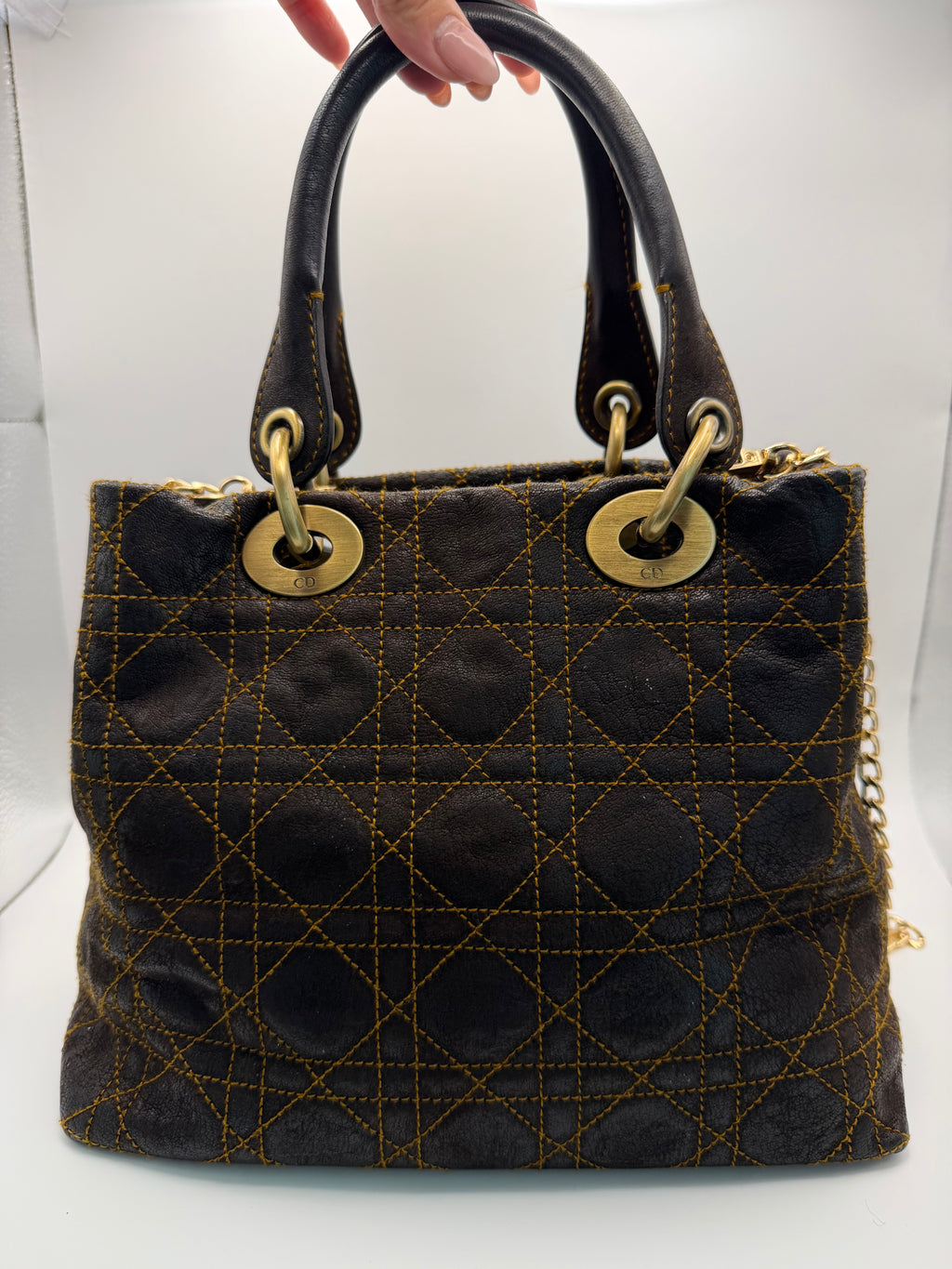 Christian Dior Lady Dior Small Soft Crossbody Bag in Cannage Brown Gold Hardware