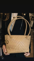 Chanel Chevron Tote in Beige Vintage 24k gold