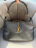 Gucci Jackie Hobo Bag Black Leather Gold Hardware Shoulder Bag