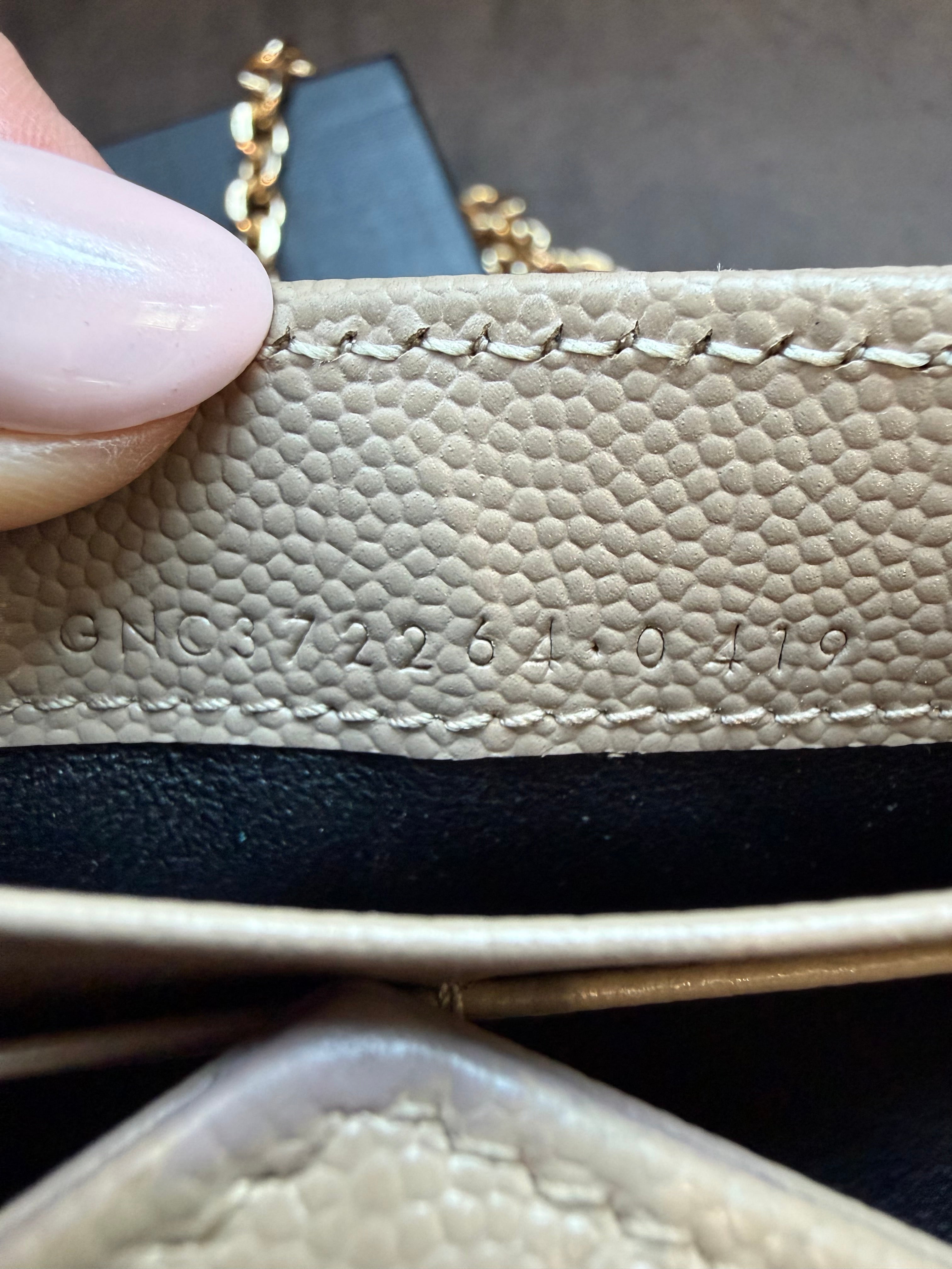 Yves Saint Laurent beige cassandre envelope flap wallet on chain