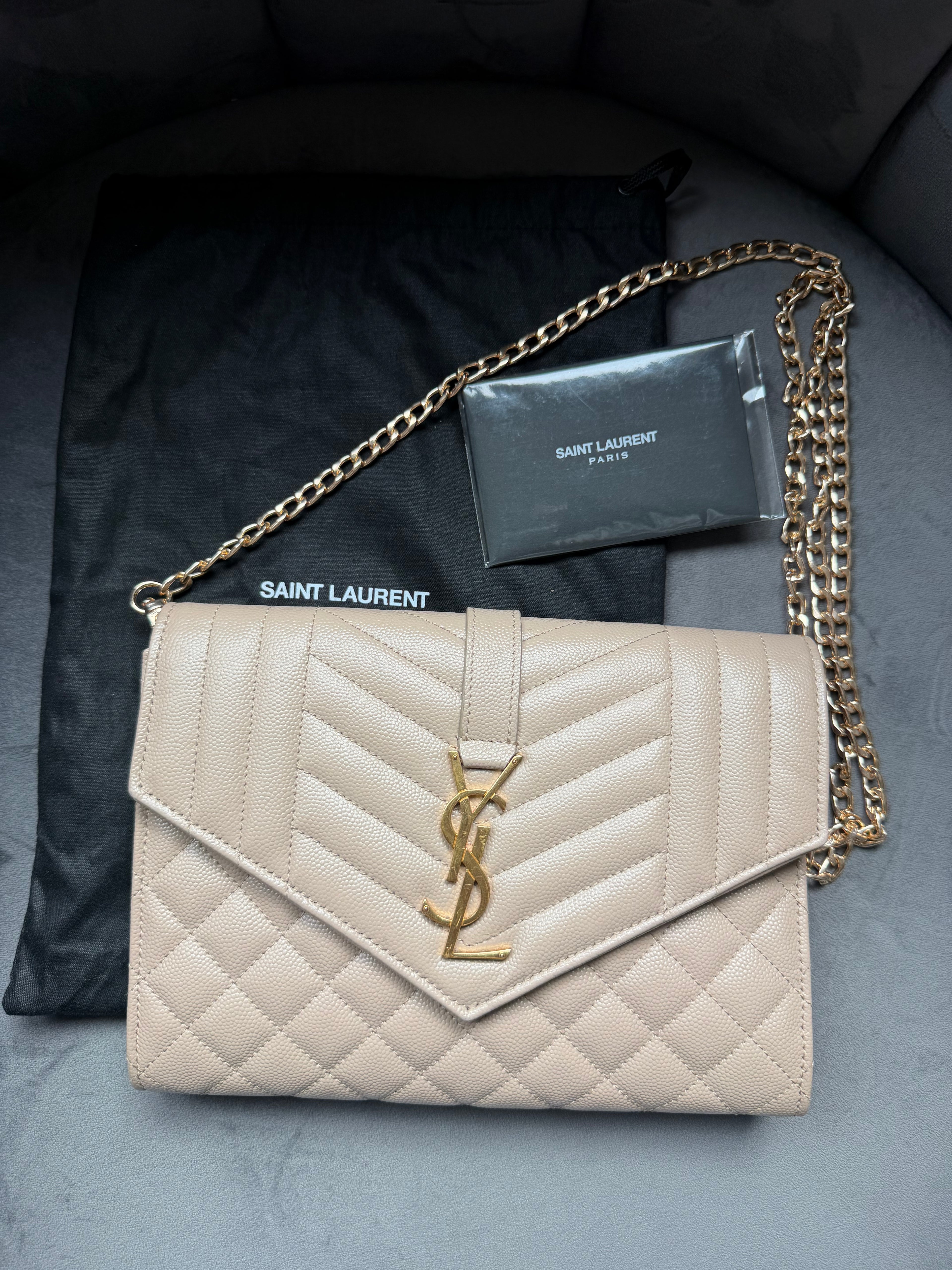 Saint Laurent Mixed Matelasse Monogram Quilted Wristlet