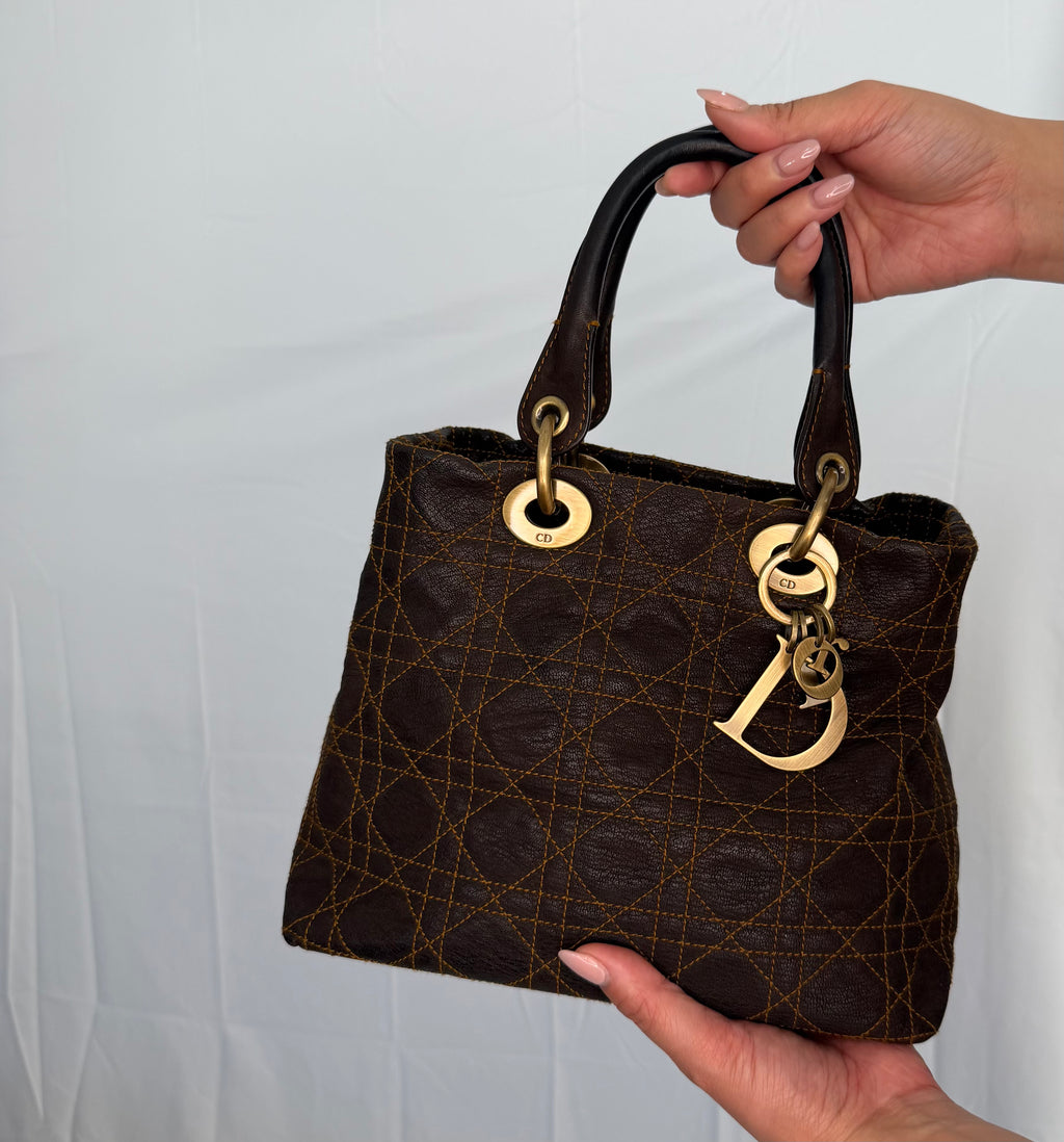 Christian Dior Lady Dior Small Soft Crossbody Bag in Cannage Brown Gold Hardware