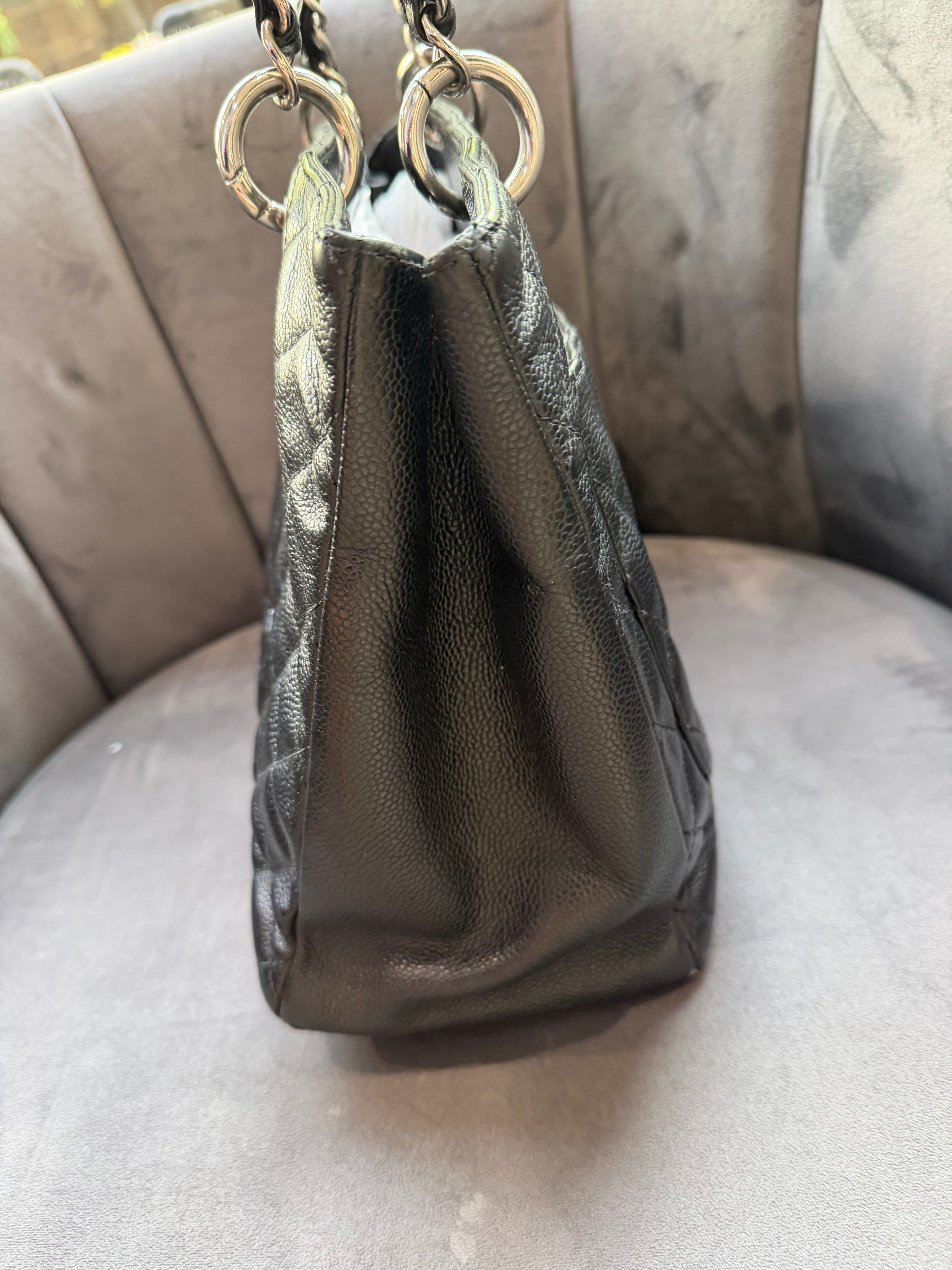 CHANEL Quilted Grand Shopping Tote bag work bag silver black